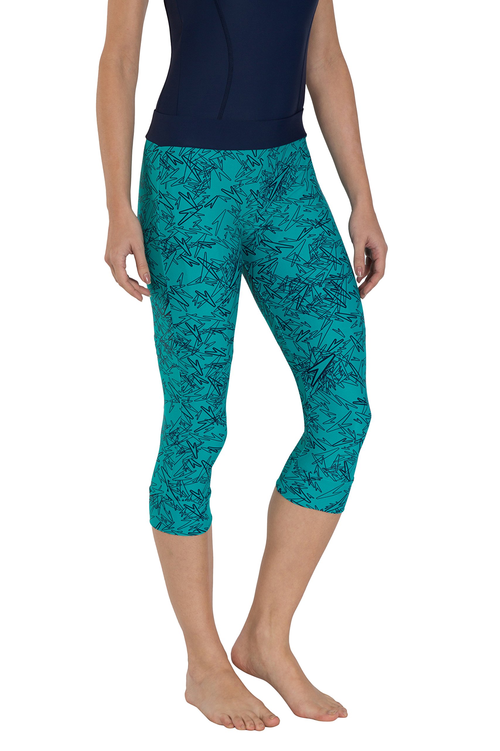 Speedo Women's Boom Splice Printed Swim Capri - Jade & Navy 1