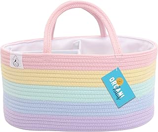 OrganiHaus Pastel Rainbow Basket | Rope Diaper Caddy Basket | Baby Diaper Caddy Organizer | Nursery Basket & Baby Baskets for Newborn Baby Diaper Organizer for Rainbow Decor | Diaper Storage Organizer