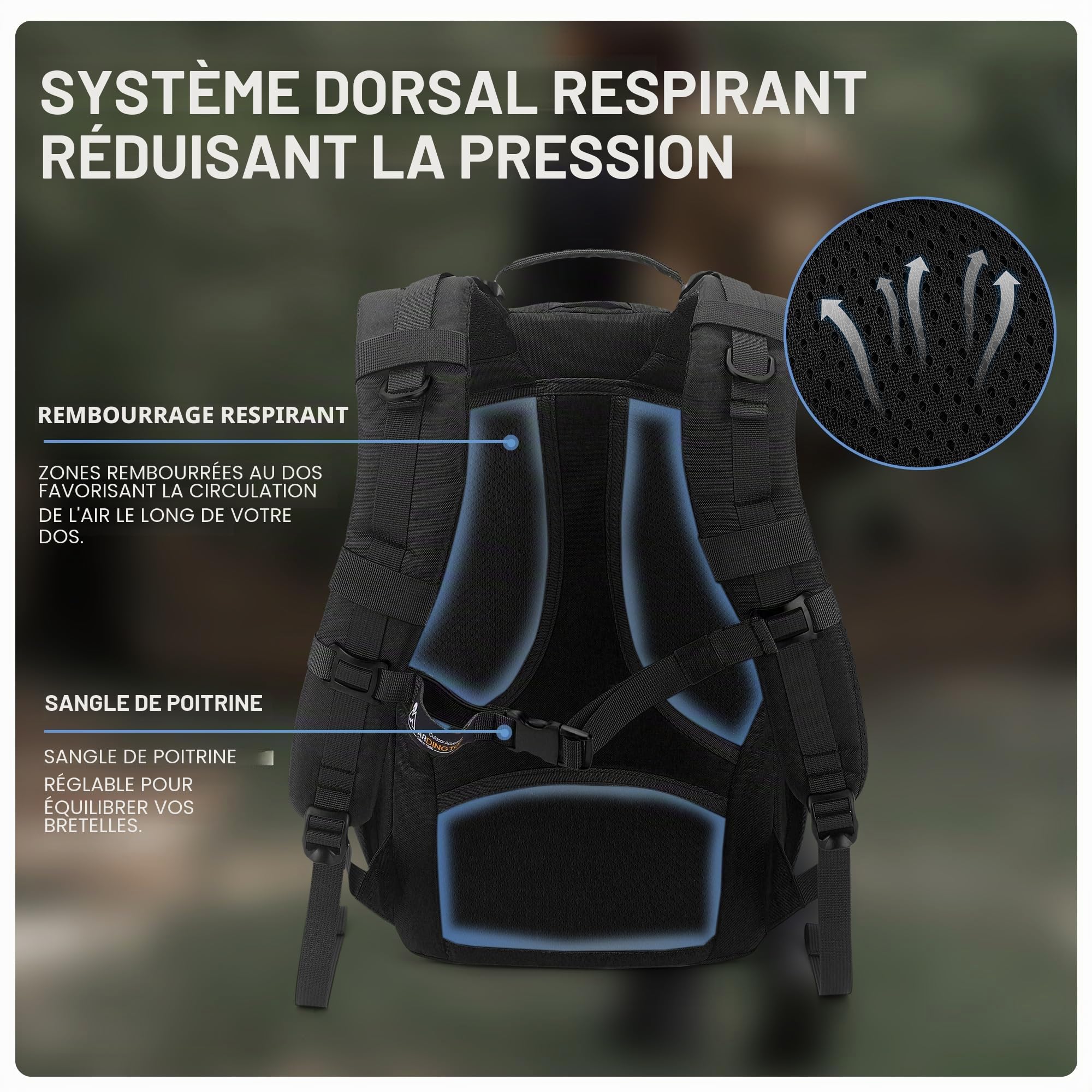 Mardingtop Sac à dos de randonnée pour homme - 20 l - Avec système MOLLE - Pour l'extérieur, l'armée, le camping, la randonnée, les voyages