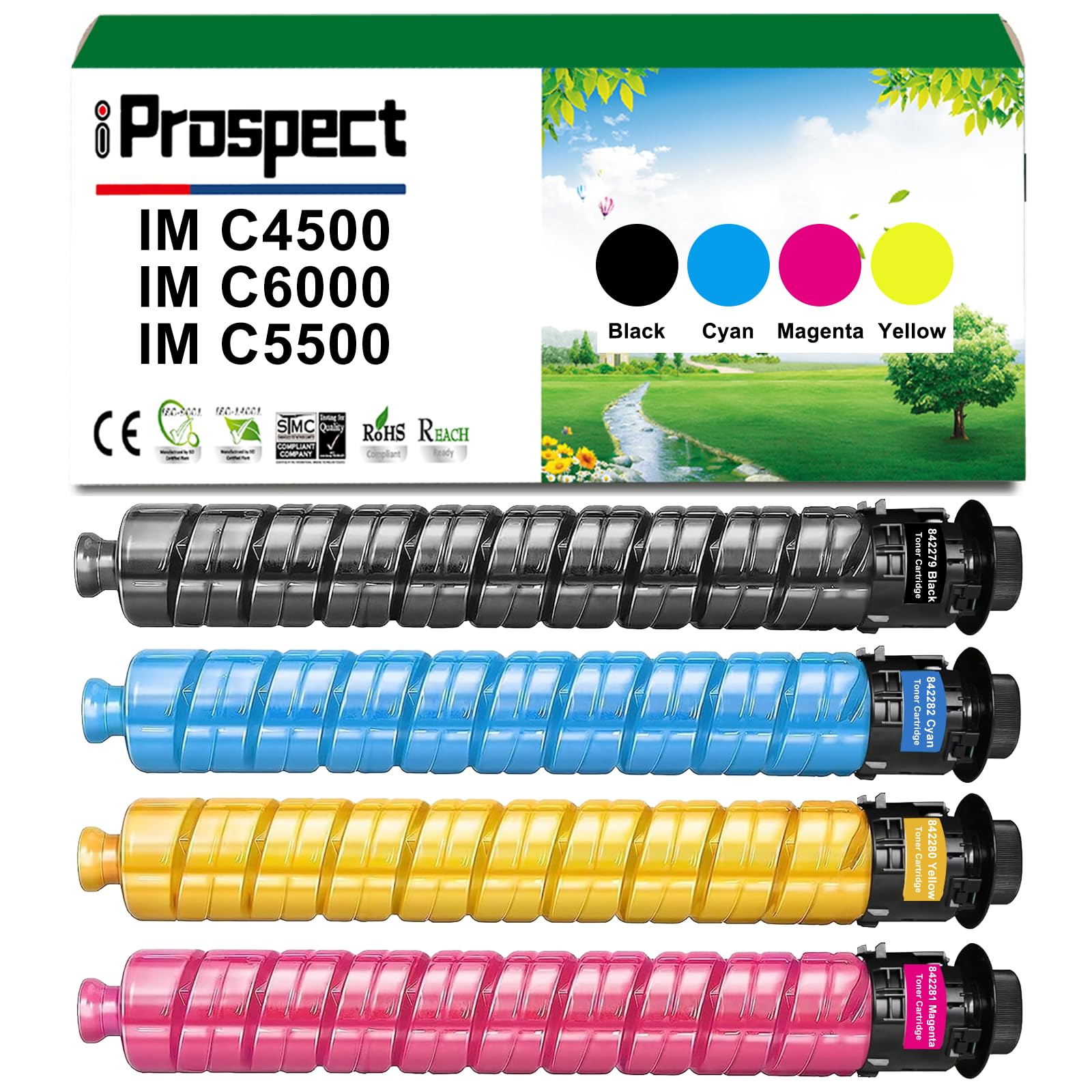 Photo 1 of ****FACTORY SEALED****
iPROSPECT IM C4500 IM C6000 Toner Cartridge High Capacity Compatible for Ricoh IM C4500 IM C6000 IM C5500 Printer Replacement for 842279, 842280, 842281, 842282 (Black, Cyan, Magenta, Yellow, 4-Pack)