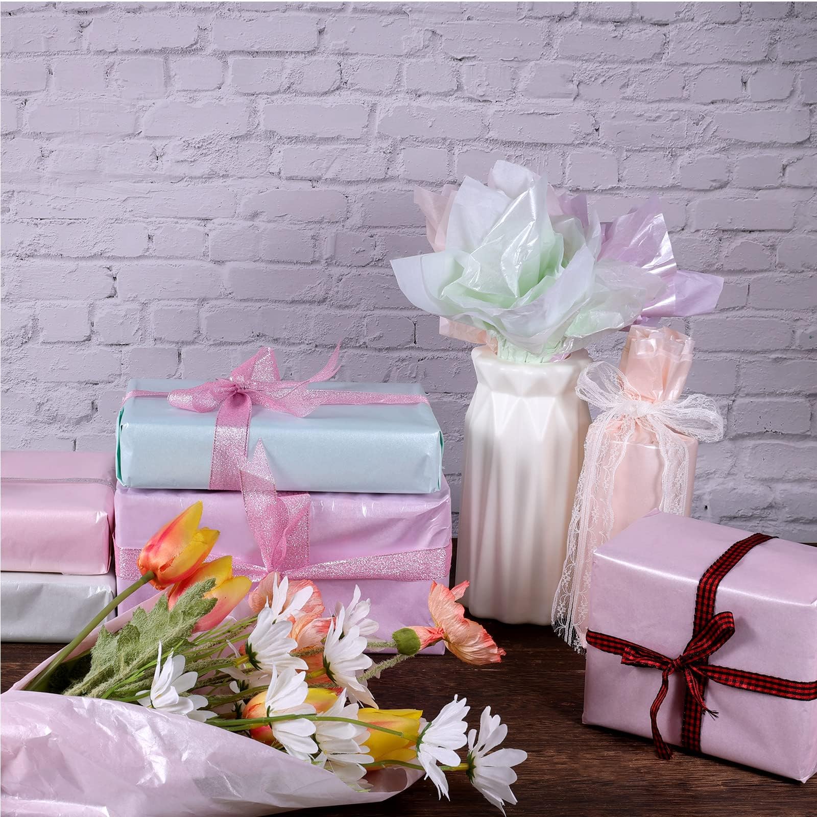 30 Fogli Carta Velina Metallizzata - 50x70cm, Colori Pastello Per Regali, Compleanni, Matrimoni E Fai Da Te - Foto 8