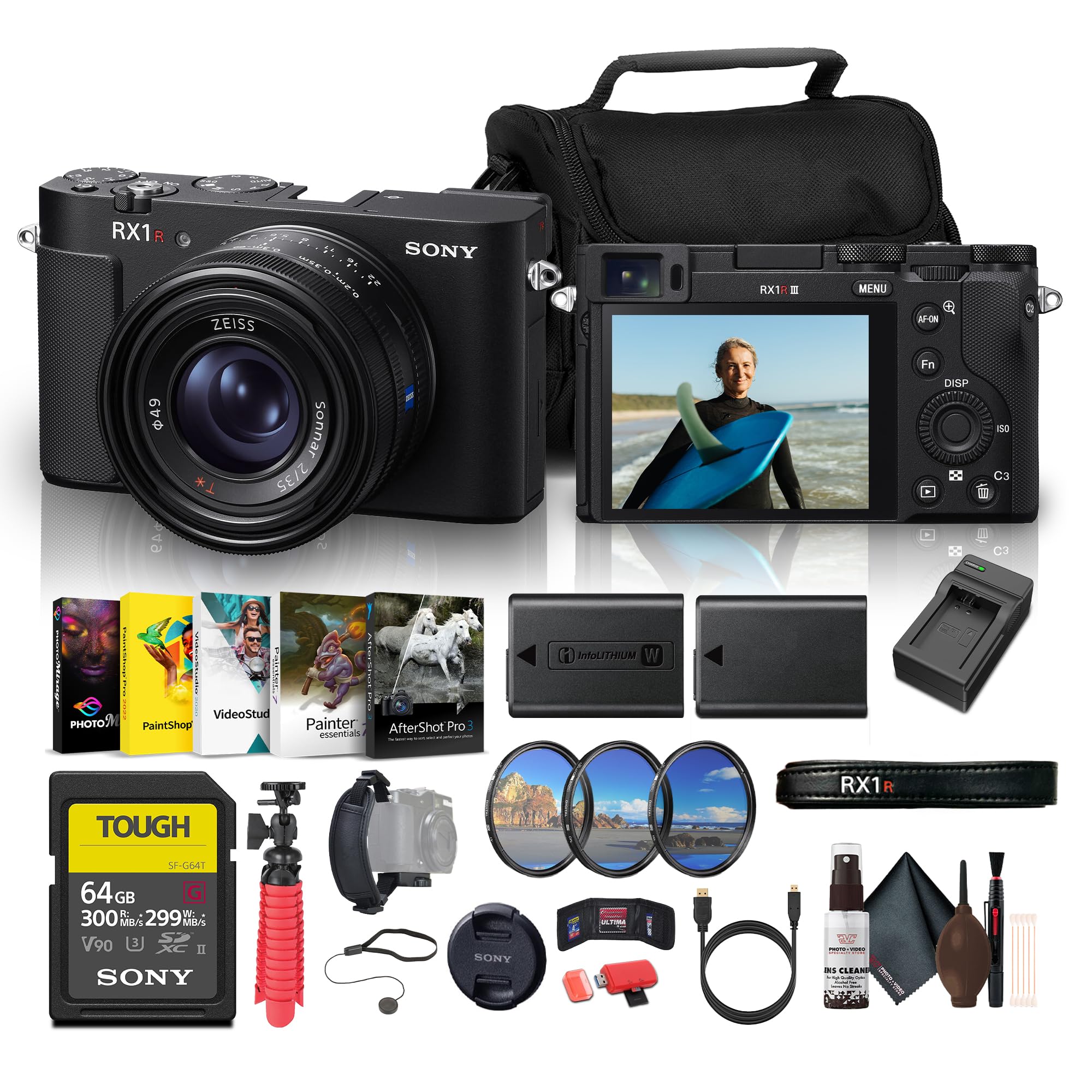 Sony RX1R III Full-Frame Compact Camera – 35mm Lens, 4K Video, Fast Hybrid AF, EVF, Pro-Grade Lightweight Travel & Street Camera (DSCRX1RM3) + 64GB