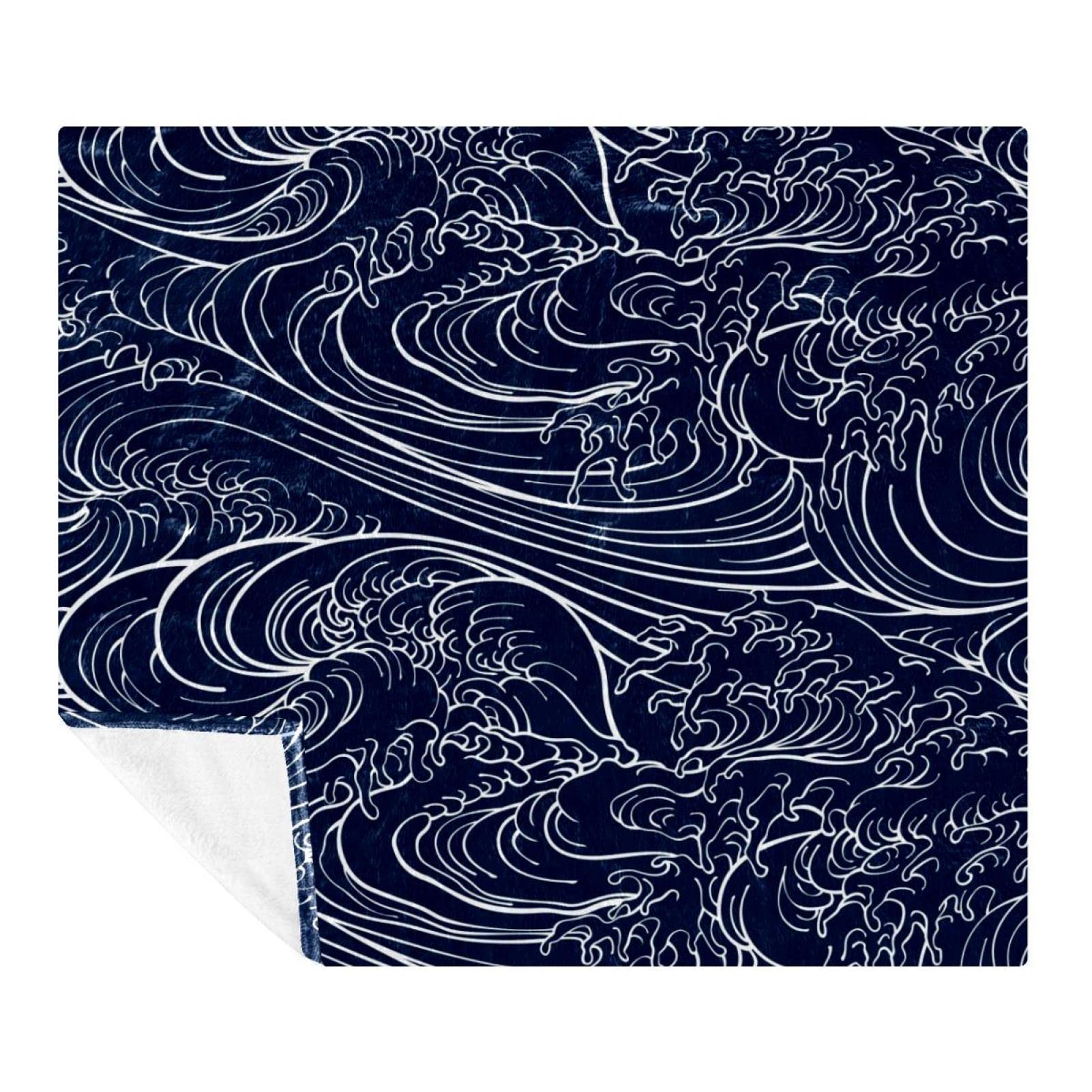 Couverture Tradition Japonaise Waves en polaire légère de microfibre pour lit et canapé 150x130