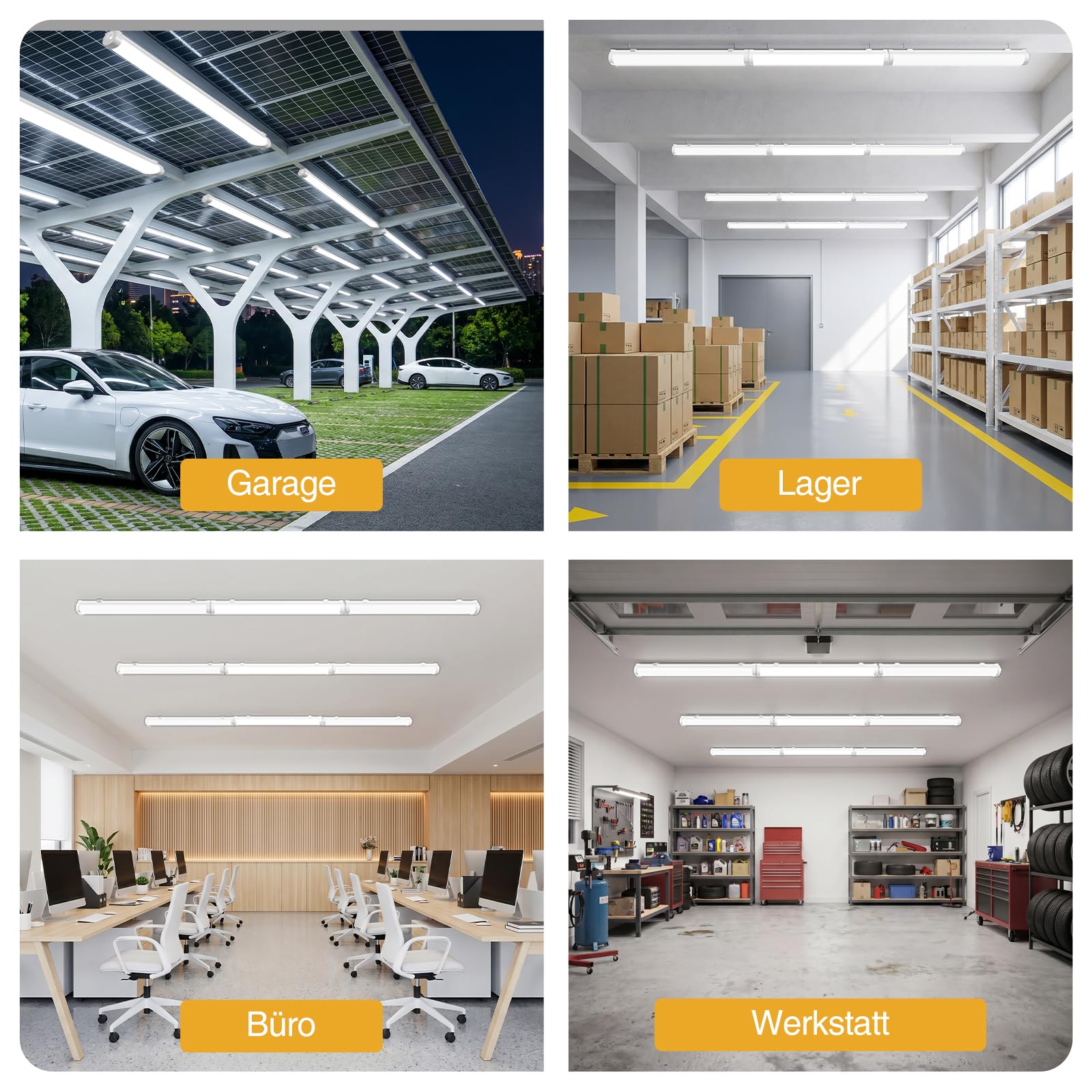 4er-Set LED Feuchtraumleuchten 150cm 45W, 4000K Neutralweiß 5620lm, IP65 Wasserdicht, Verknüpfbar, Deckenleuchte für Garage, Keller, Werkstatt, Bad & Büro