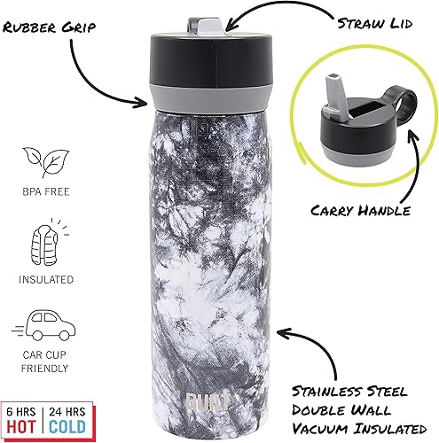 Miniatura 9 de BUILT Botella en cascada de acero inoxidable de doble pared de 20 onzas líquidas de boca ancha, tapa con popote, vaso de viaje resistente a derrames