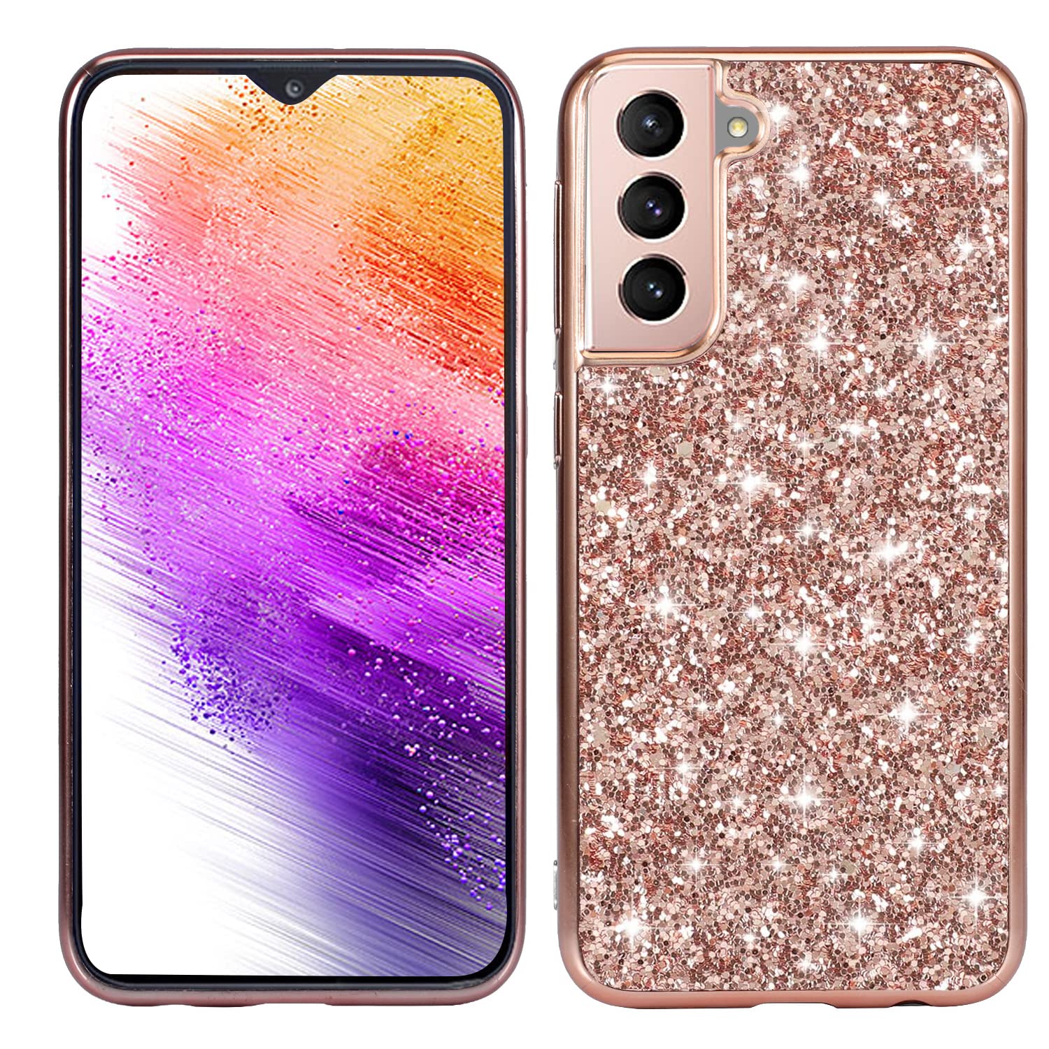 Yarxiawin Phone Case for Samsung S22 Plus, Glamorous Effect Glitter for Samsung Galaxy S22 Plus Case Silicone Slim Aesthetic Pink Cover Shockproof