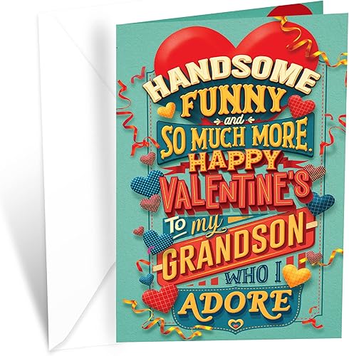 Tarjeta de San Valentín para nieto Prime Greetings hecha en Estados Unidos respetuosa con el medio ambiente tarjeta gruesa con sobre de alta calidad