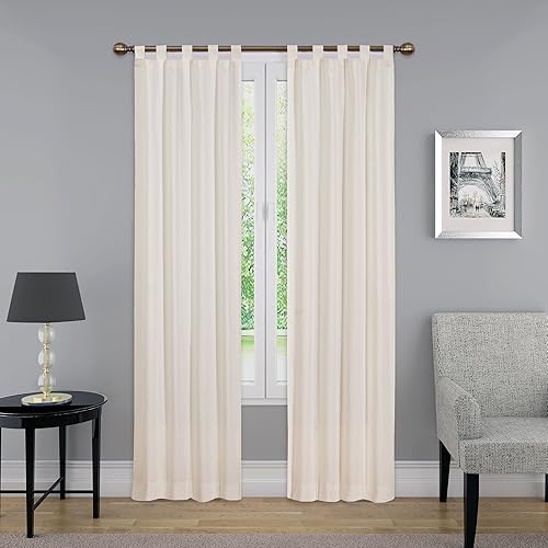 PAIRS TO GO Montana Modern Decorative Tab Top Window Curtains for Bedroom or Living Room (2 Panels), 30" x 63", Natural