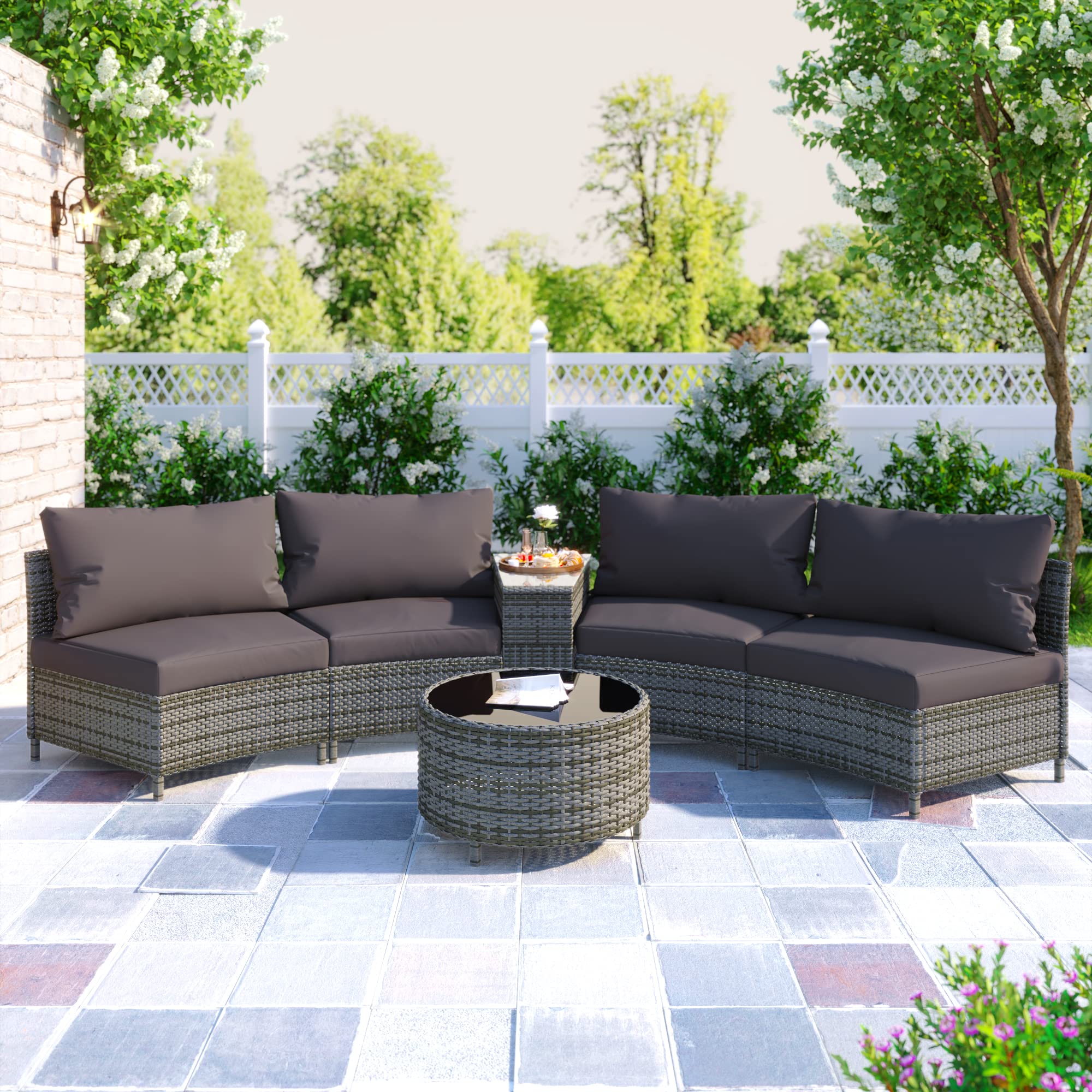 Buy 6 Piece Outdoor HalfMoon Garden Rattan Sofa Set, LTGB Rattan Patio Furniture Set, All