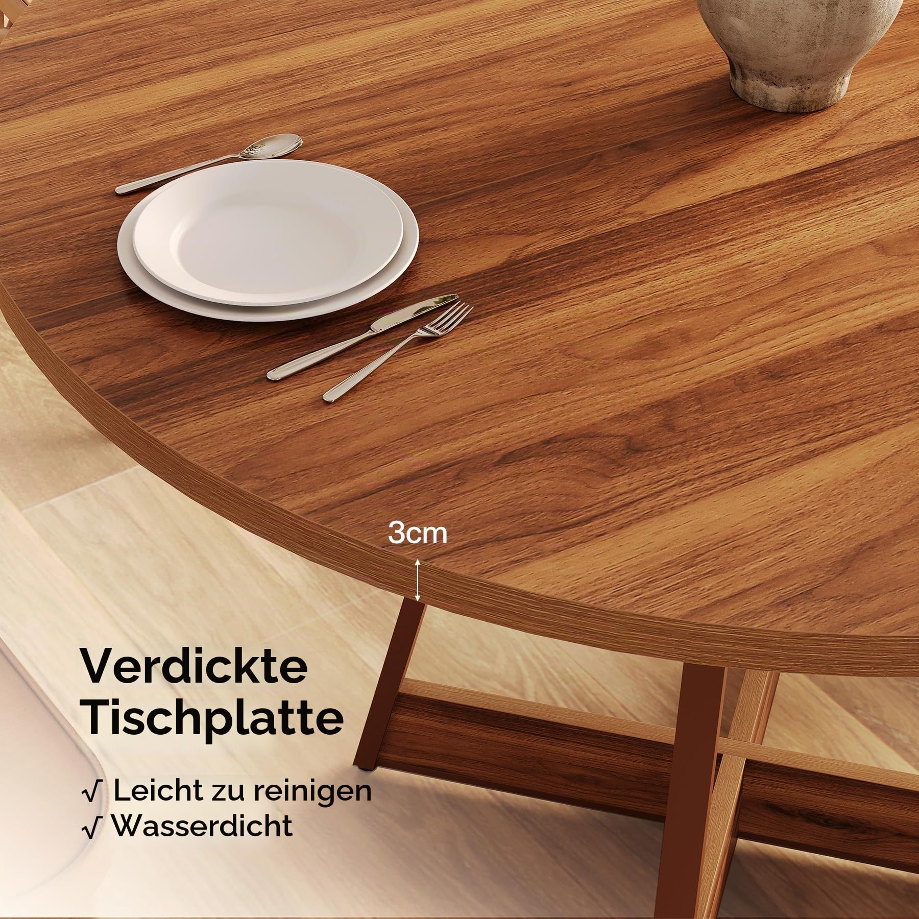 Tribesigns Esstisch Rund für 2-4 Personen, 100 cm Runder Küchentisch für Esszimmer, Kleiner Tisch mit Robuster Ständerbasis, Landhaus-Bistrotisch Esszimmertische für Restaurant, Braun