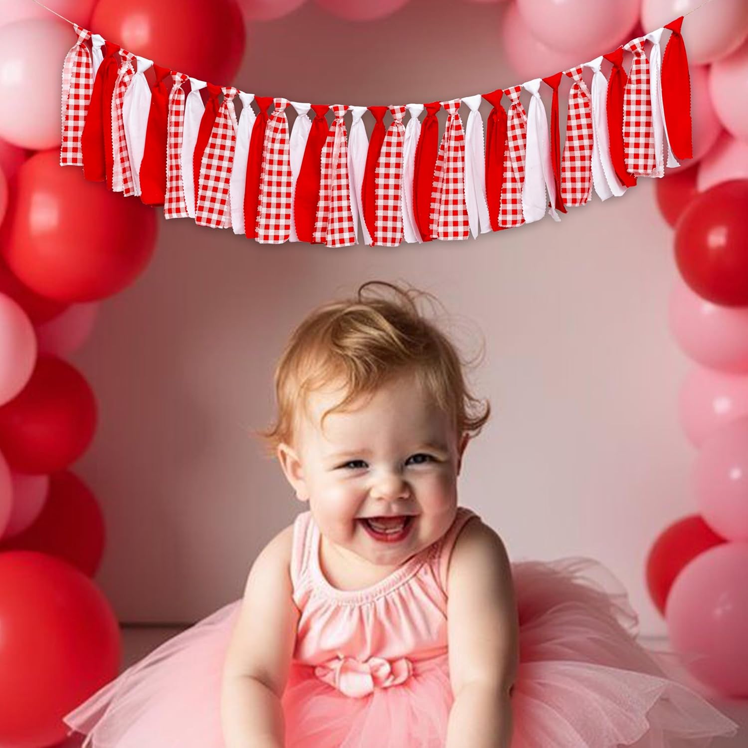 Red and White Gingham Fabric Banner Checkered High Chair Banner image 5