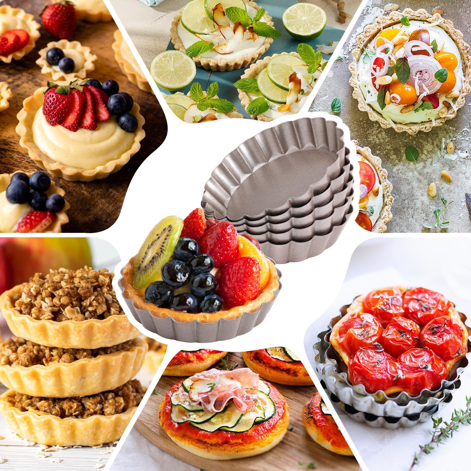 Mini Tart Pan 6PCS 4 Inch Tart Pan Non-Stick Tin 0.9 Inches High Suitable for DIY Baking Pan Set