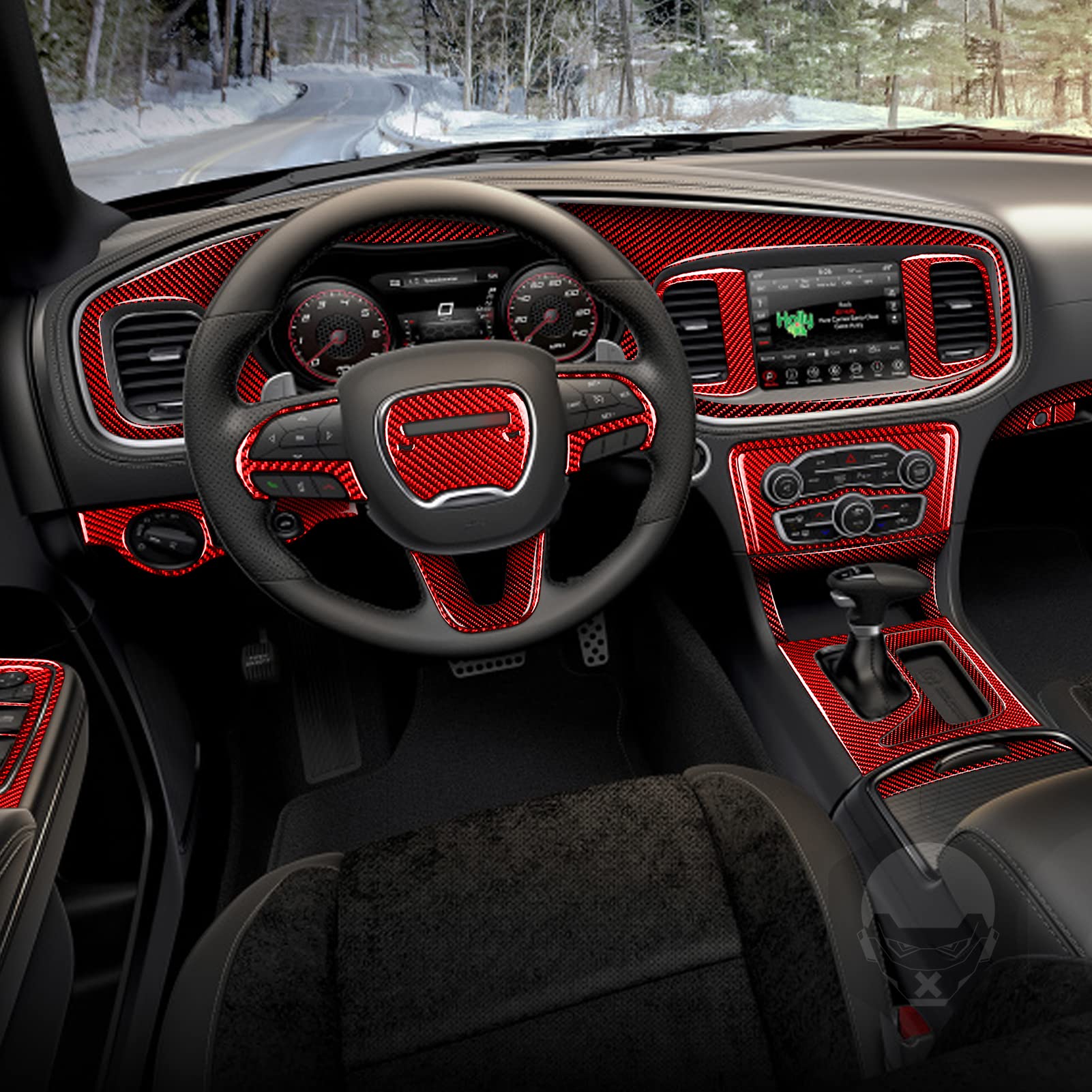 NVCNX Full Set Real Carbon Fiber Dashboard Center Console Door Panel Steering Wheel Frame Strip Sticker Trim Kit — view 3