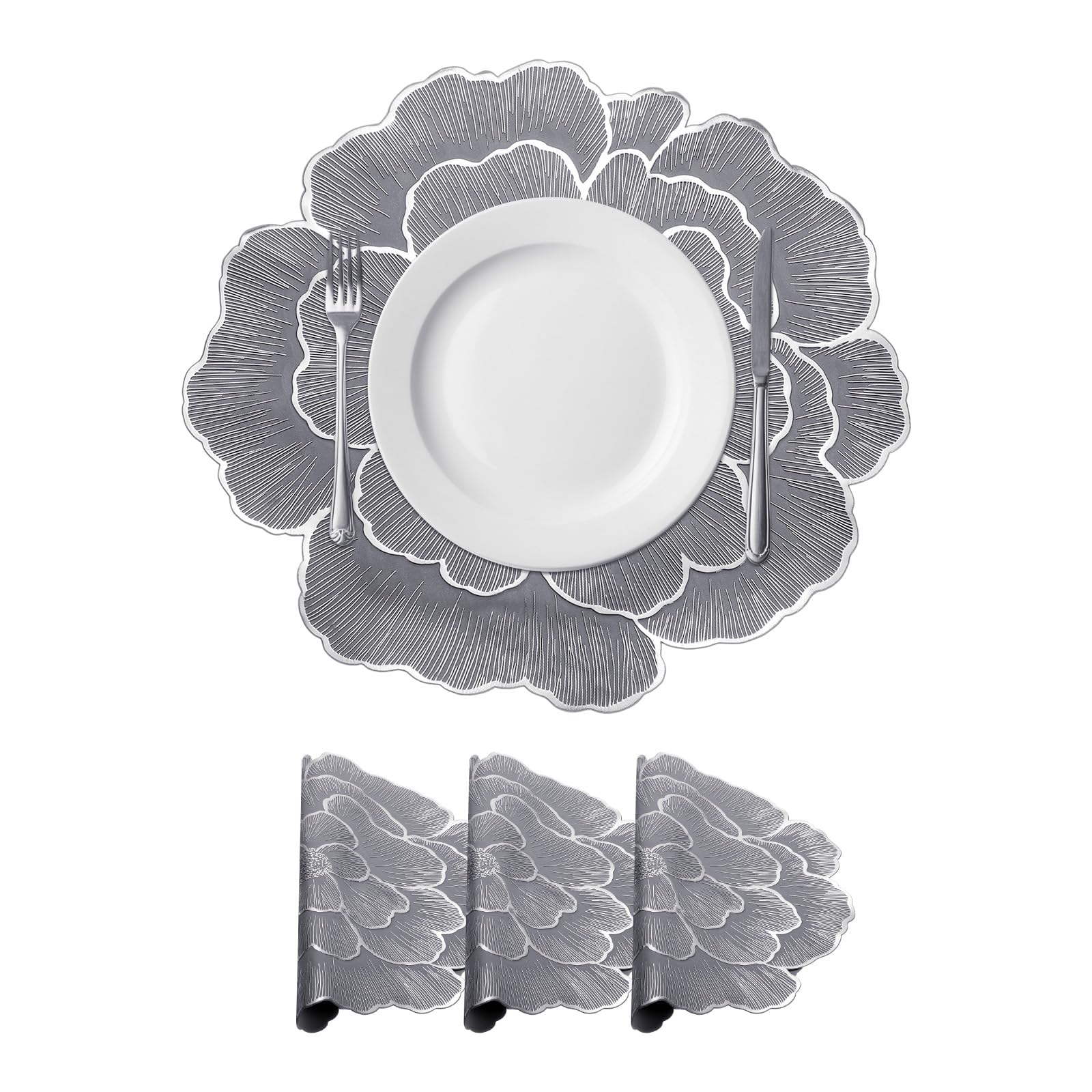 Set de table rond polyvinyle pressé argenté gris 38cm pour décoration table