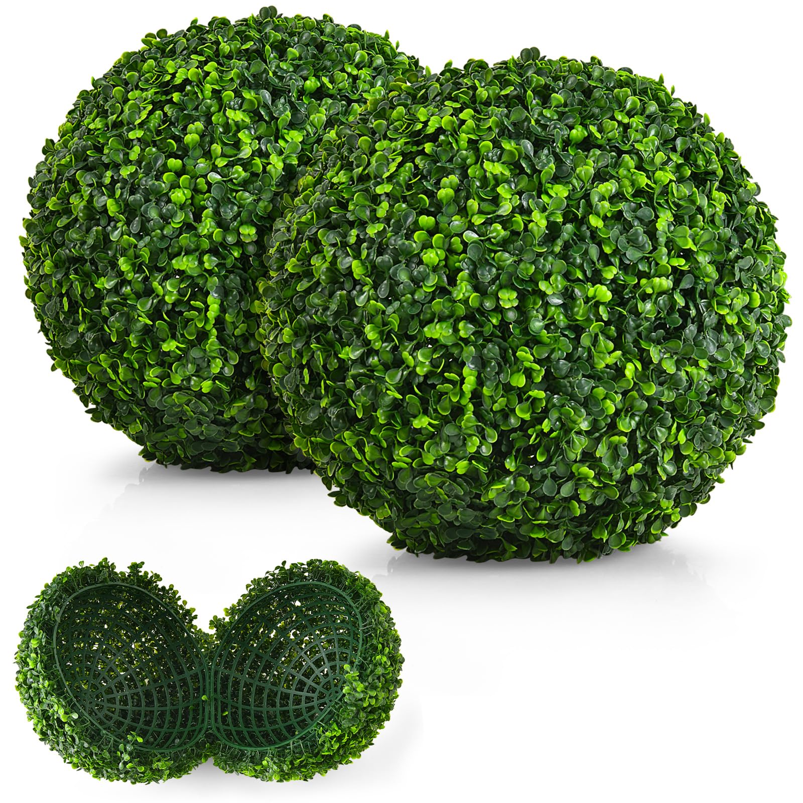 Giantex Juego de Bola Artificial de 2 Piezas de 40 cm, Bola Decorativa de Planta Artificial para Interior y Exterior, Bolas Realistas para Decoración en Boda, Jardín, Casa, Verde