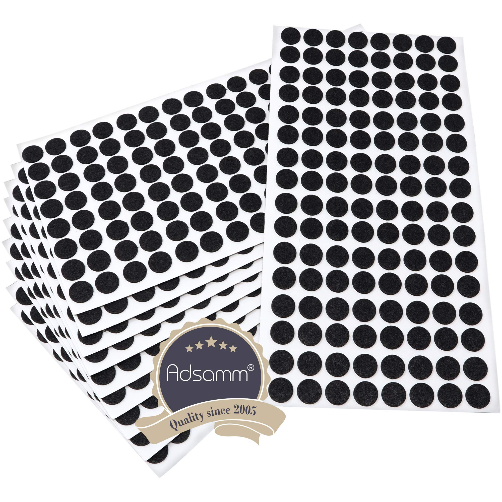 Adsamm® / 1280 x Almohadillas de Fieltro/Ø 12 mm/Negro/Redondo/Protectores de Suelo para Patas de Mueble/Auto-Adhesivos/con Grosor de 1,5 mm de la máxima Calidad