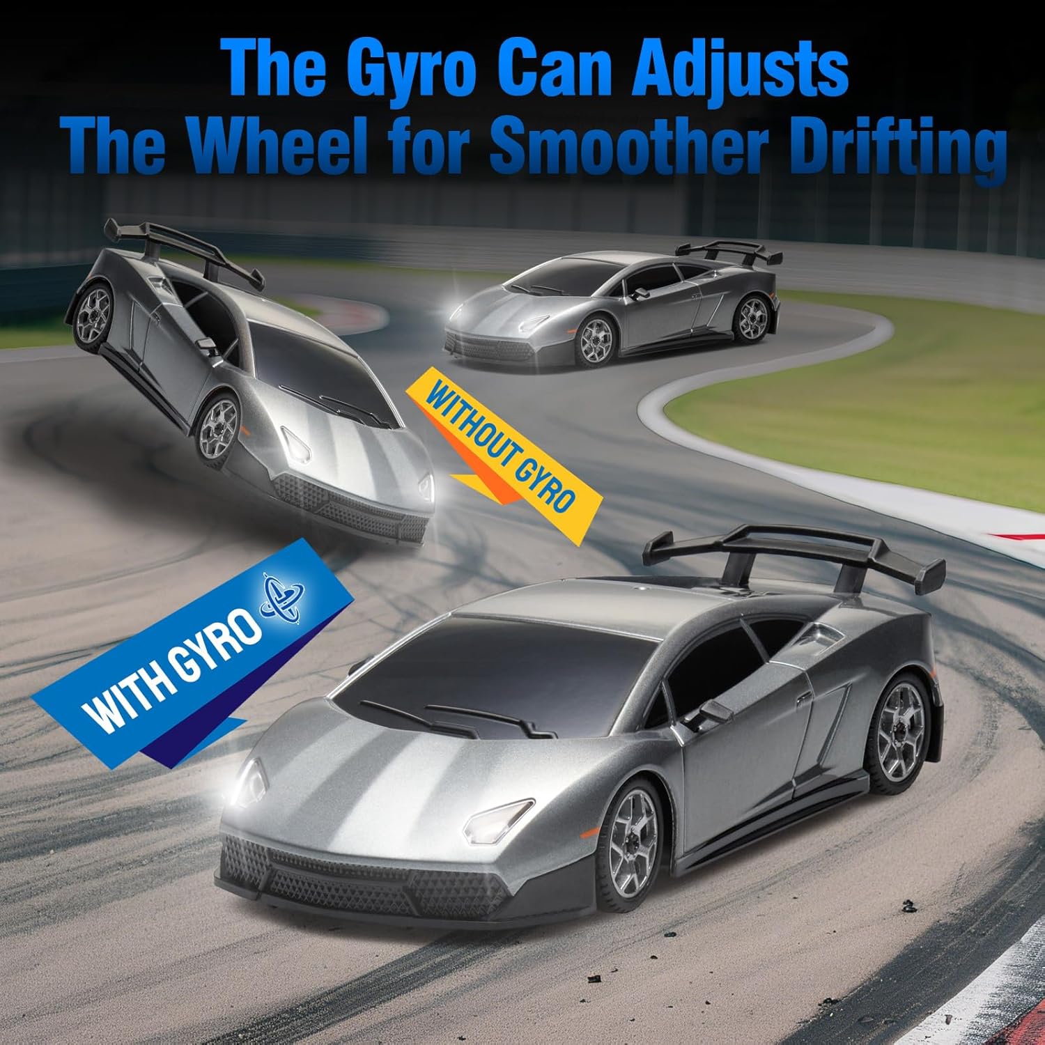 YONCHER Mini RC Drift Car with Gyro, 1:43 4WD Full Proportional Remote Control Car, Professional High Speed Drift RC Cars with Turn Signal Lights, Racing Toy for Adults Kids Boys, Gray
