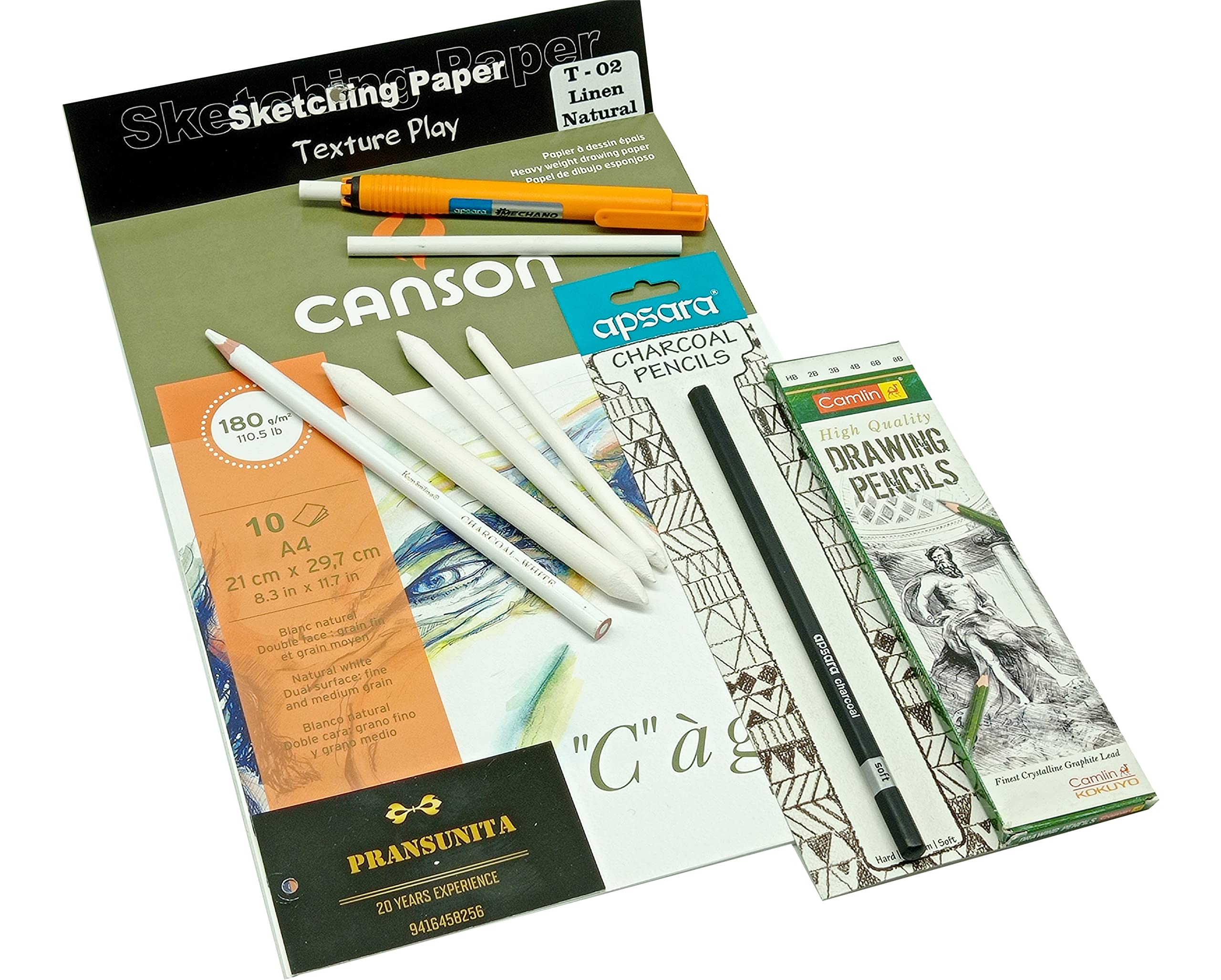PRANSUNITA Complete Sketching Shading Drawing Kit- Sketching Sheet A4 Size – 10 No’s, Blending Stumps- 3 No’s ,Drawing Pencil – 6 No’s (HB , 2B ,3B ,4B ,6B ,8B) , Charcoal Pencil White & Black – 1 No’s each , Mechano Eraser – 1 no’s (B09R4DVVGT) Amazon Price History, Amazon Price Tracker