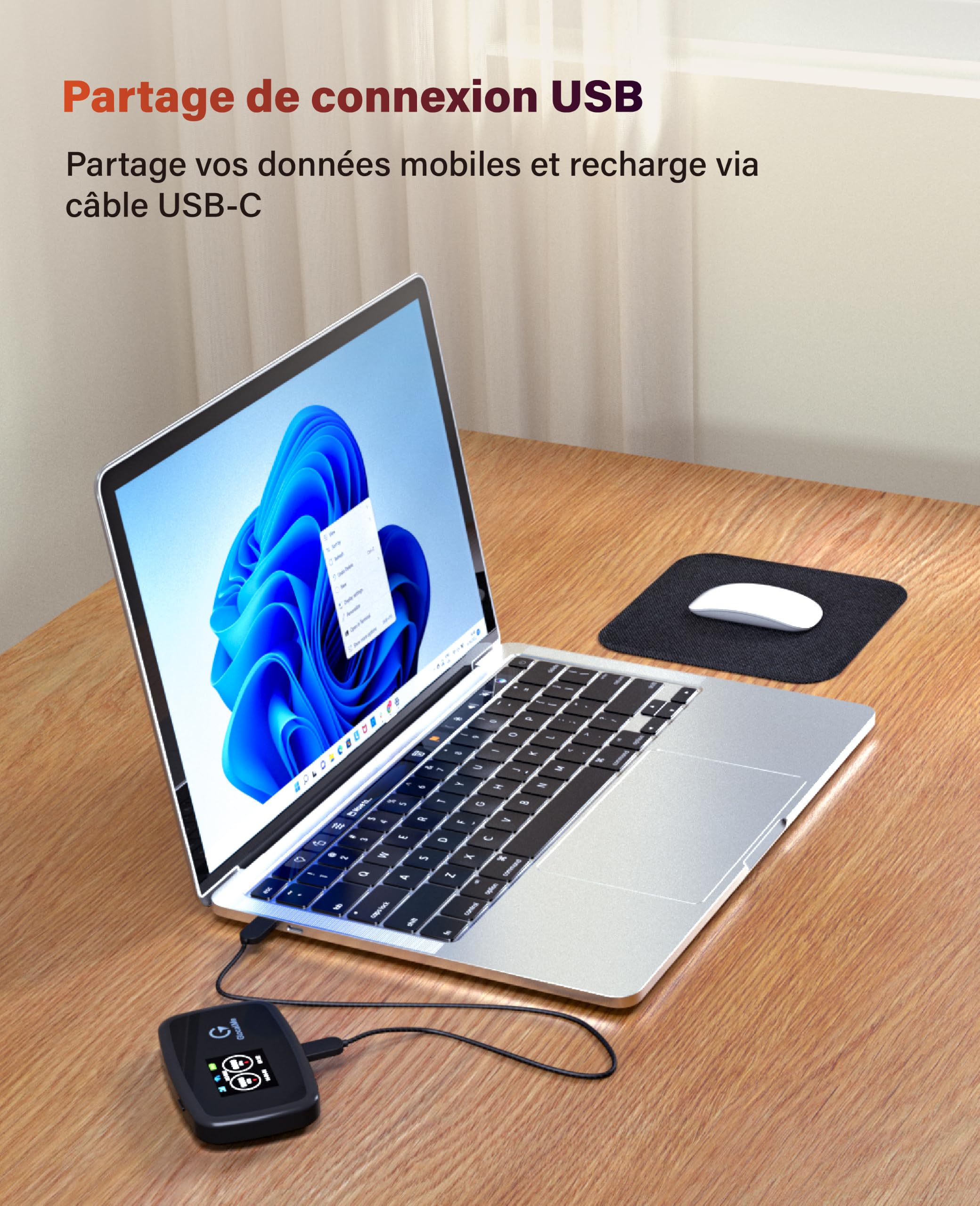GlocalMe Routeur Wi-Fi mobile C4, données UE 15 Go, carte SIM incluse, Plug & Play, WiFi 6, batterie 3700 mAh avec autonomie de 14 heures, jusqu'à 10 appareils, Wi-Fi portable pour les déplacements