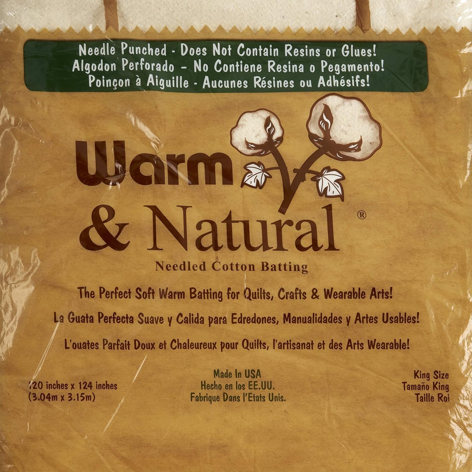 The Warm Company - Warm & Natural Cotton Quilt Batting – King Size 120" x 124" – Premium Quilt & Craft Batting for Sewing & Quilting Projects