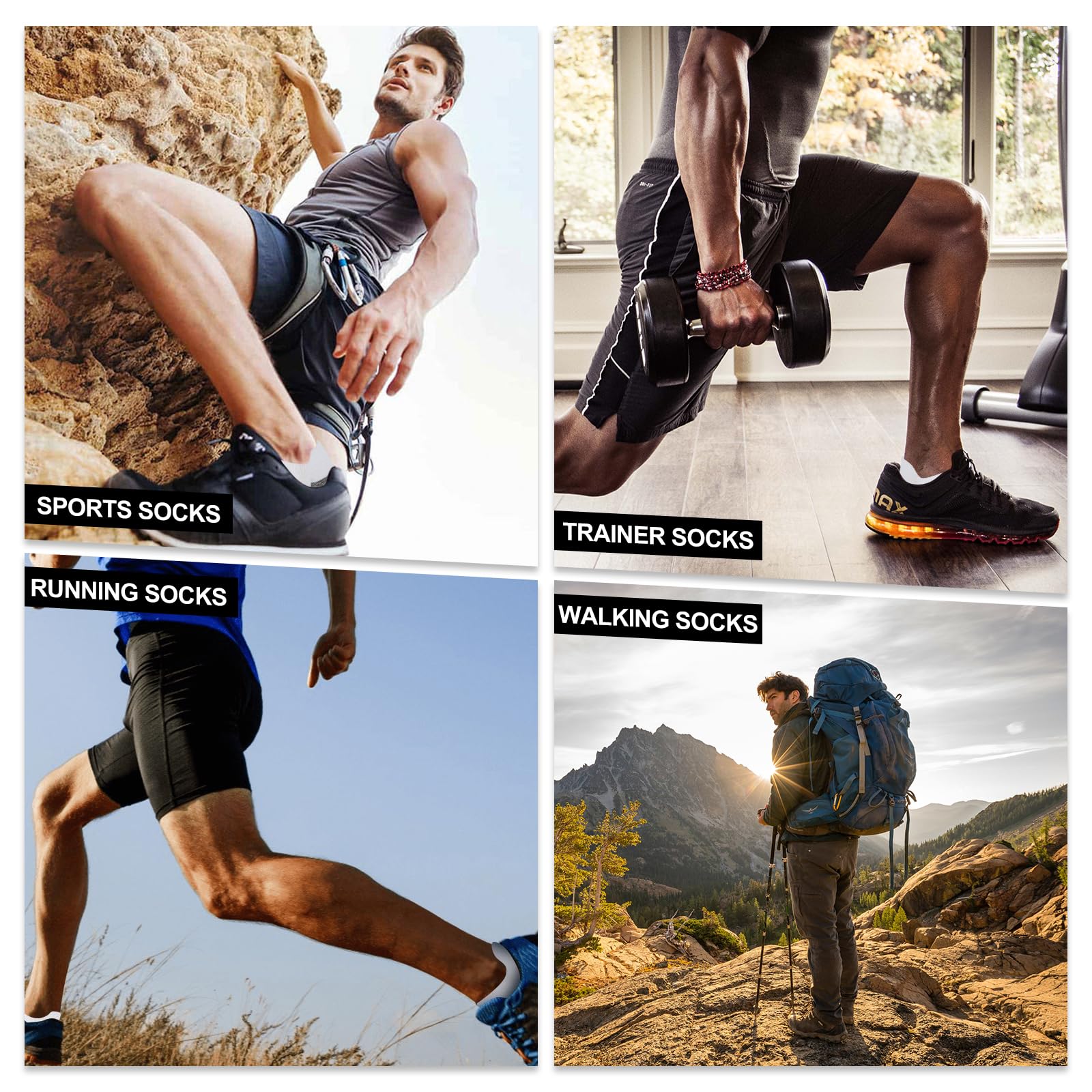 SockWaddles Trainer Socks for Men, 6 Pairs Cushioned Cotton Ankle Socks with Arch Support for Running, Walking, Hiking, Cycling, Breathable Anti-Blister — view 8