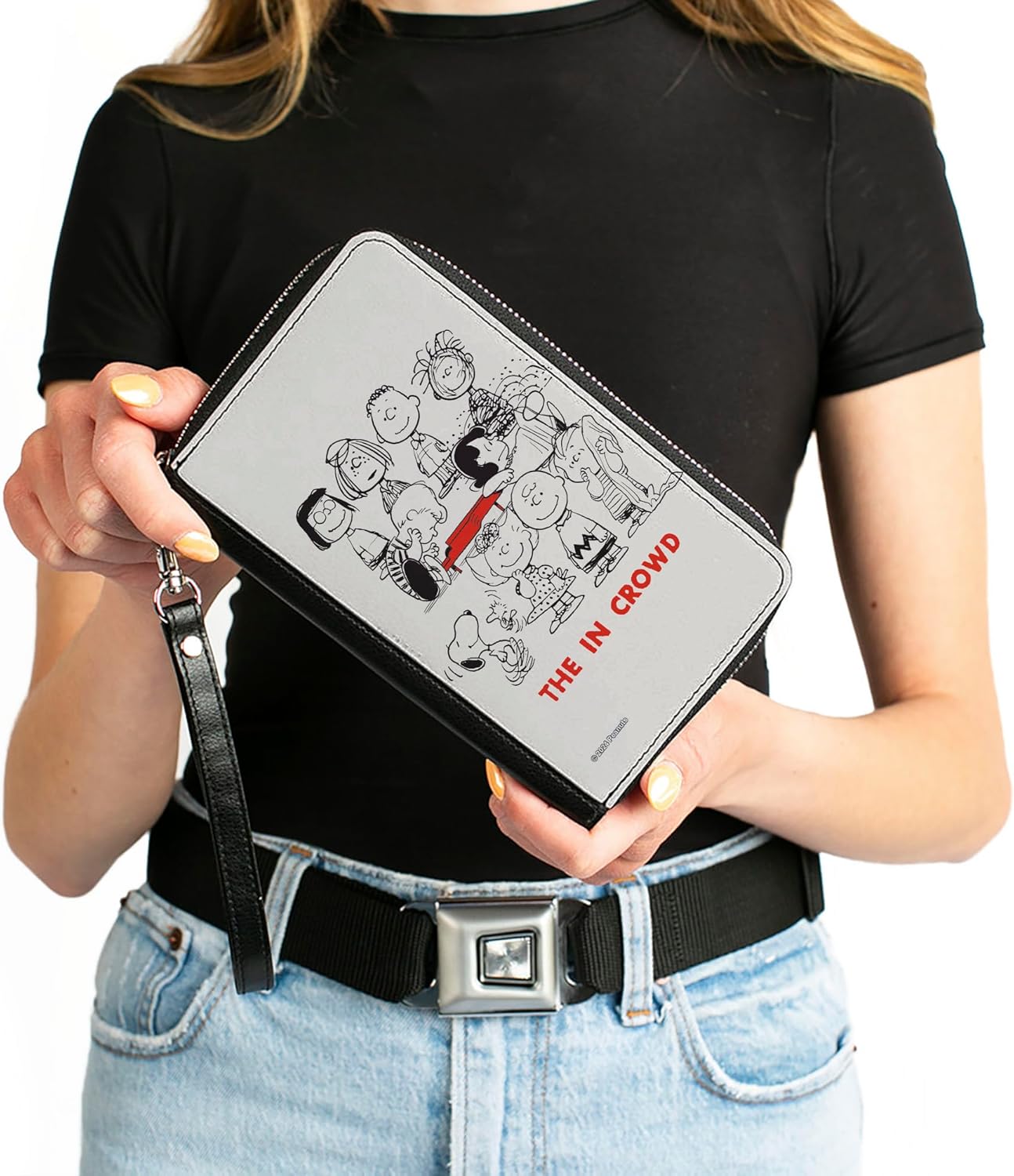 Peanuts Wallet, Zip Around, Peanuts Gang the In Crowd Group Pose White Black Red, Vegan Leather - Image 3