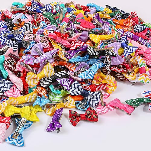 Miniatura 8 de XIMA 160 lazos para el pelo de mascotas con clips y bandas de goma, accesorios de aseo multicolor para cachorros y perros