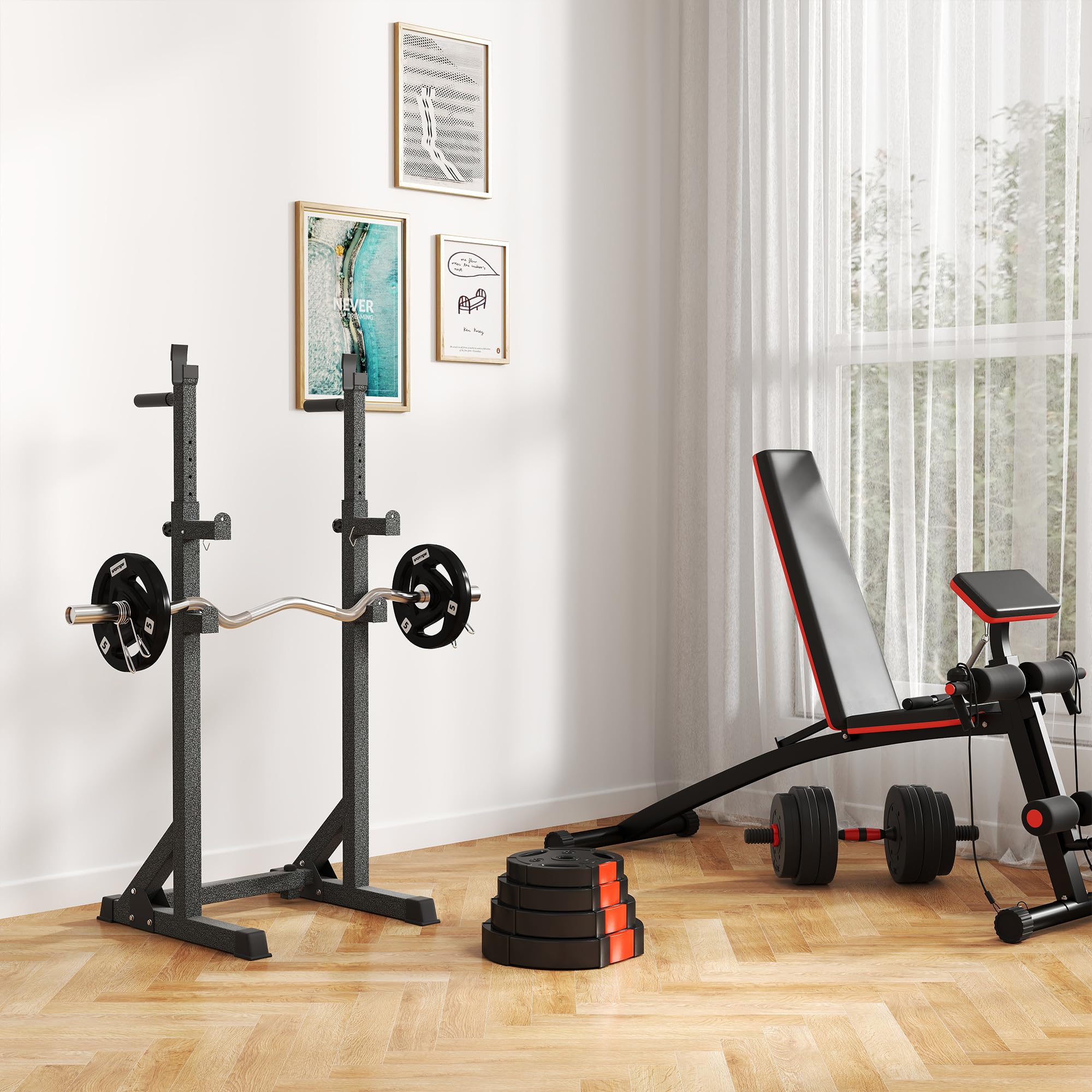 SPORTNOW Disques de poids, à trois poignées avec trous de Ø 25 mm, couverture en polypropylène, ensemble plaques d'haltères, musculation, fitness, gym, noir