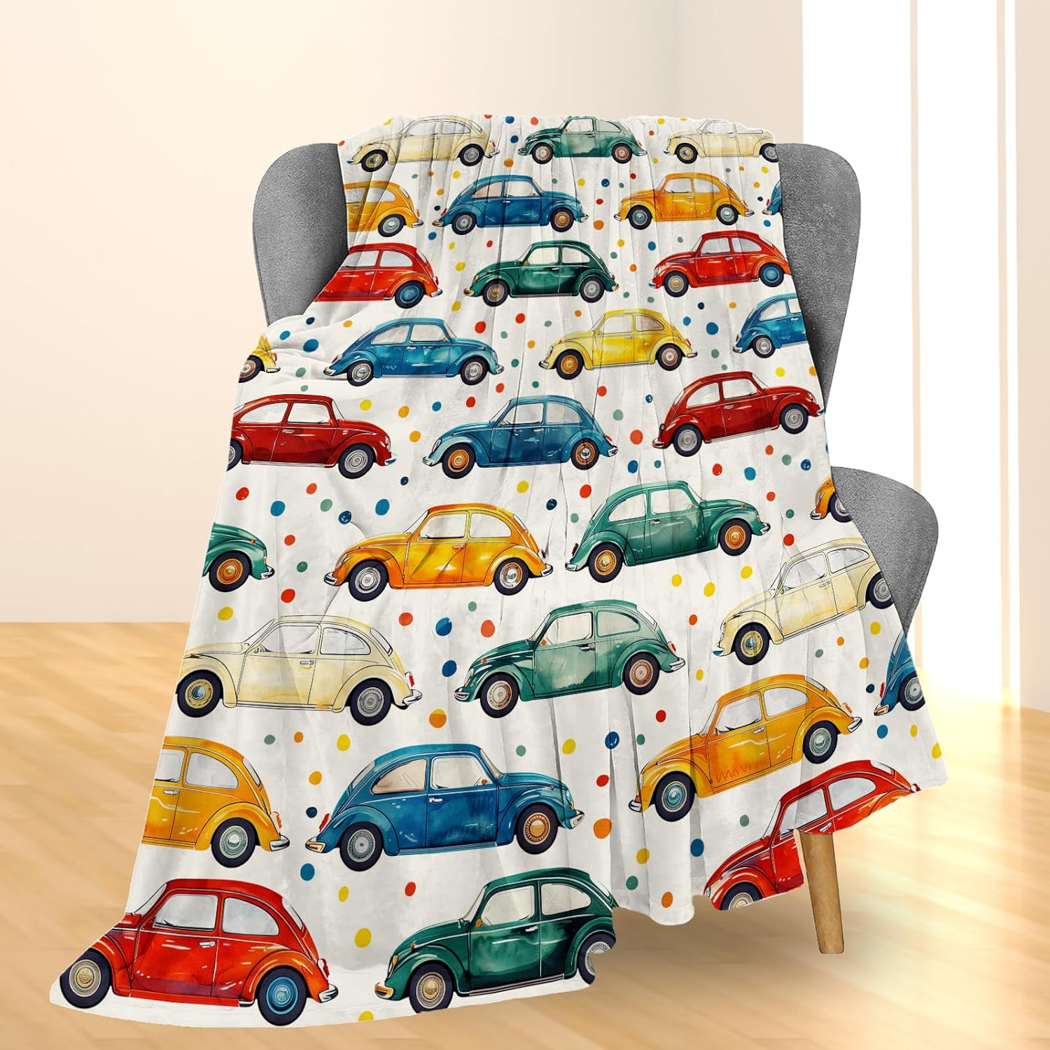 Colorful Vintage Cars Blanket, Soft Flannel Throw Blanket for Couch, Bed, Travel, Living Room & Home Decor, Cozy Lightweight Warm Fluffy Fuzzy Blankets for Adults Kids Women 60×50 in - Image 2