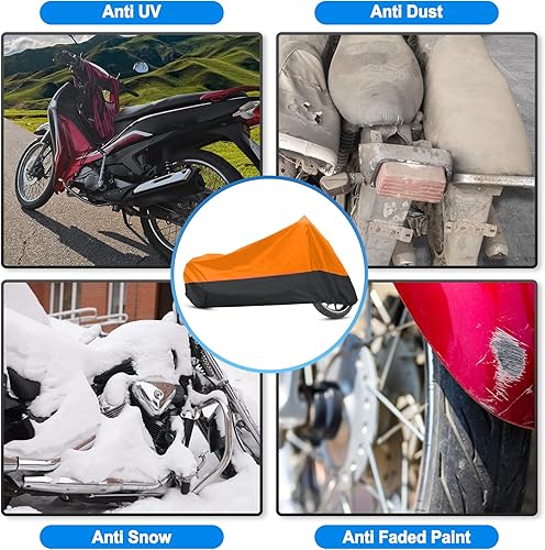 Miniatura 5 de uxcell Funda para motocicleta para todas las estaciones, impermeable, a prueba de polvo, para exteriores, motocicleta, 180T, XL, naranja, negro,
