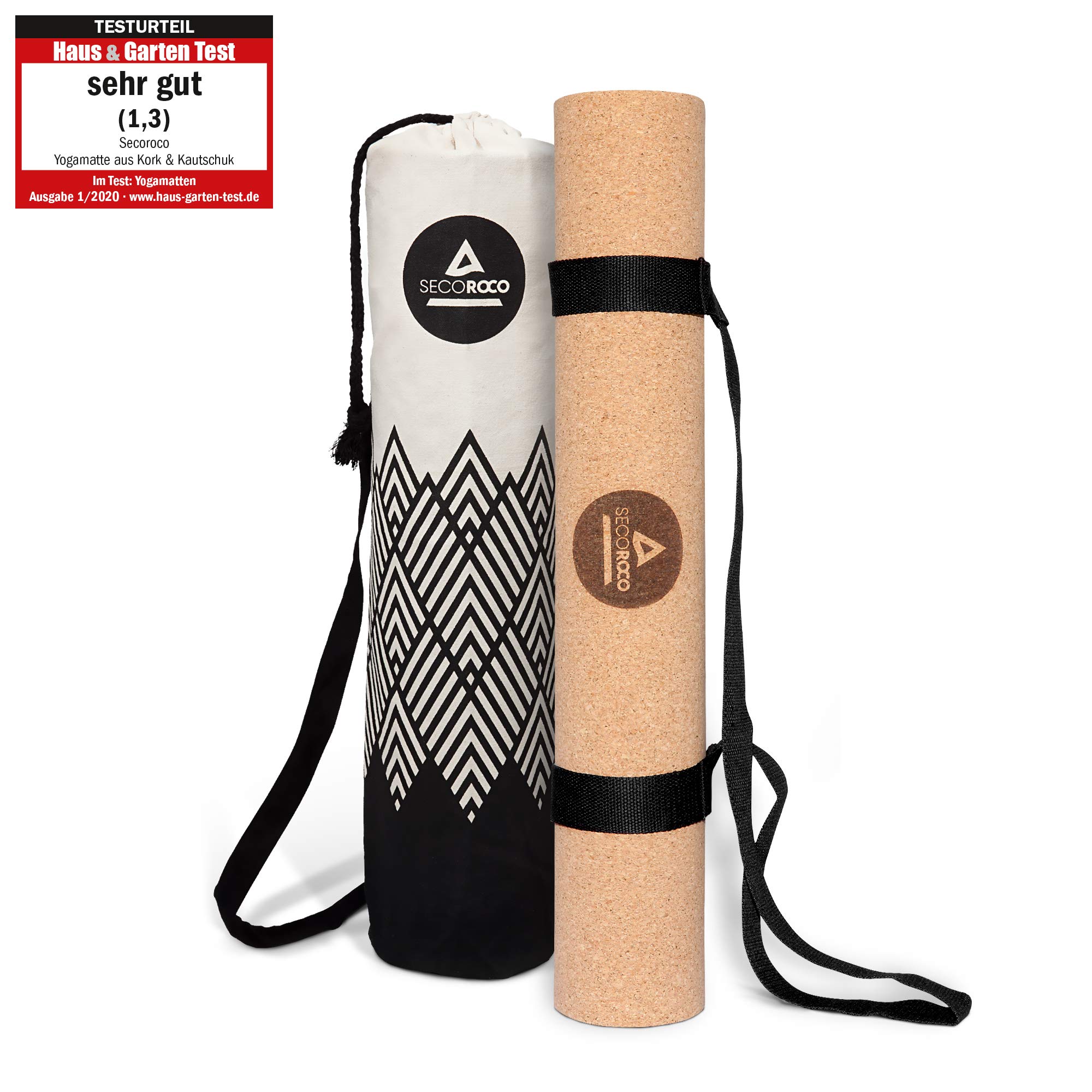 Tapis de yoga en liège – testé avec très bon – 2-5 mm d'épaisseur – antidérapant, végétalien et durable – Tapis de yoga en liège et caoutchouc avec sac de yoga