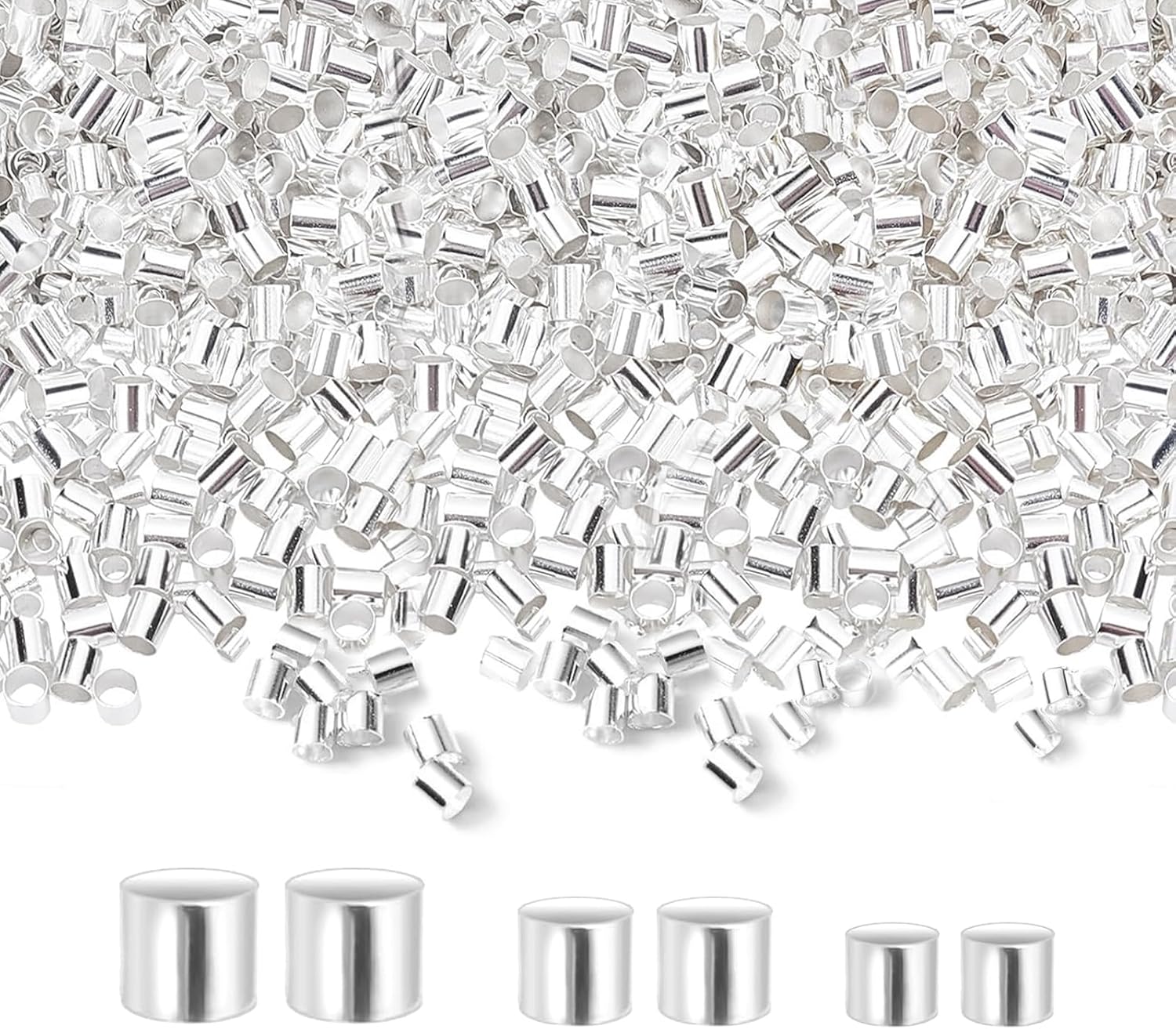 Crimp Beads for Jewellery Making, 1500pcs Crimp Tube Beads Silver 3