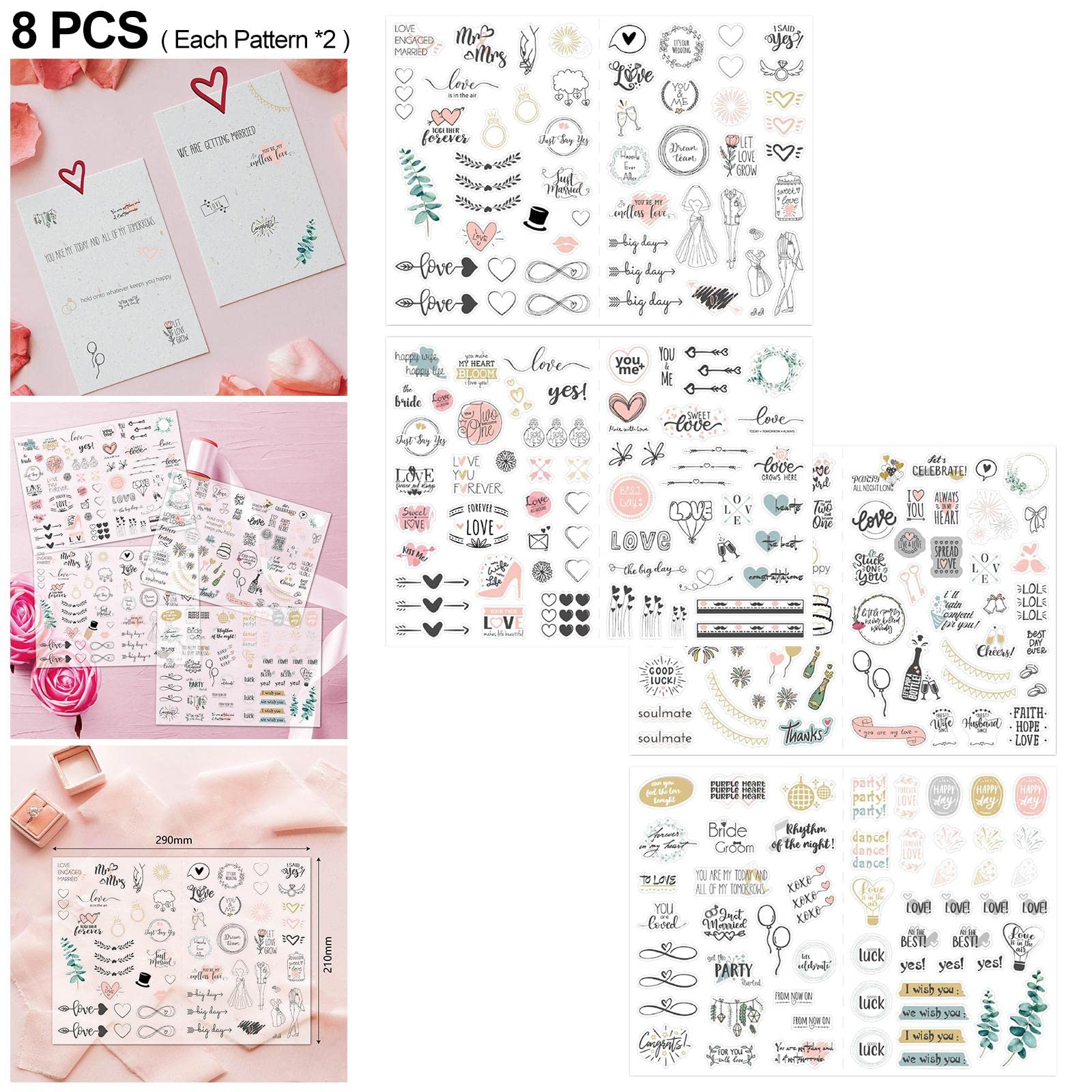 10 zestawów 8 arkuszy naklejek do planowania ślubu/zaręczyn, samoprzylepnych do scrapbookingu