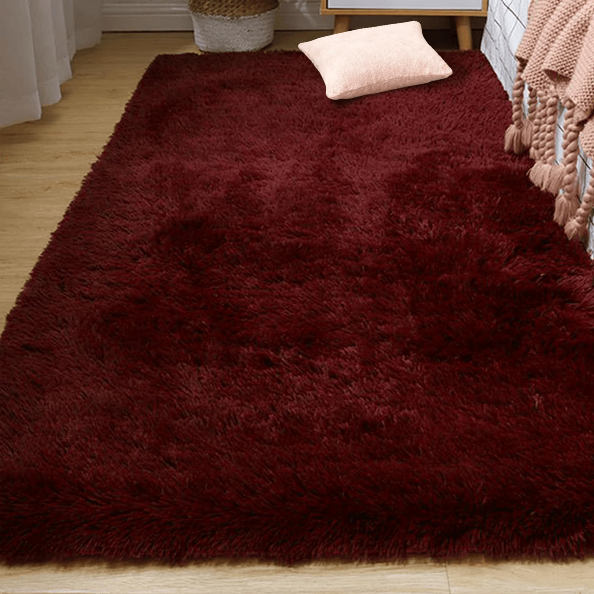 Tapis salon 230 x 310 cm vin rouge shaggy grand format pour chambre