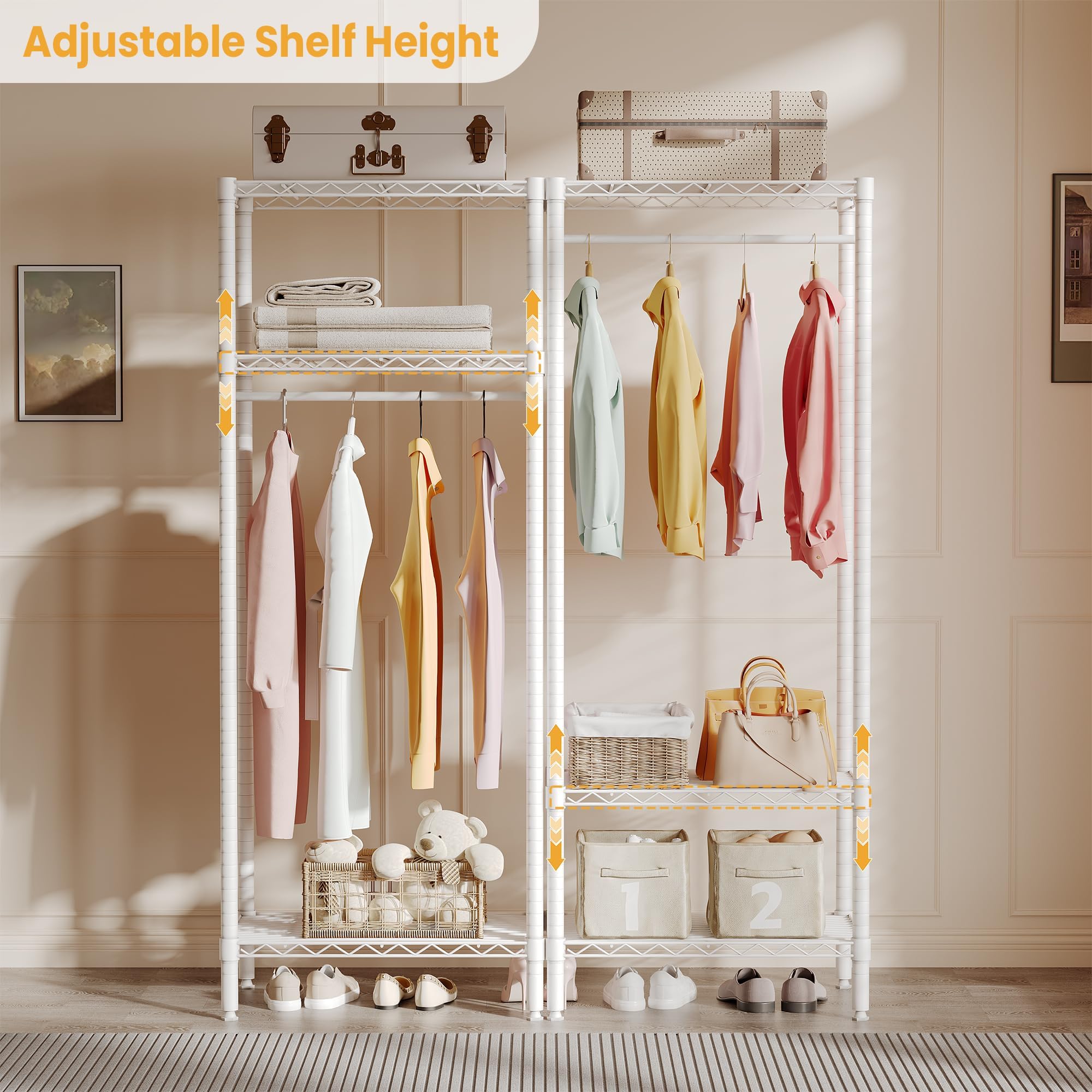 Perchero de Pie Mini Metálico, 3 Estantes y 1 Barra Colgadora, Blanco, 60x40x180 cm, Ahorro de Espacio para Dormitorio y Salón