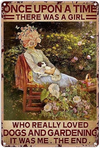 VDUEOJE - Póster de hierro de jardín, A Girl Loves Dogs and Gardening, letrero de hojalata vintage para dormitorio, hogar, hotel, bar, cafetería,