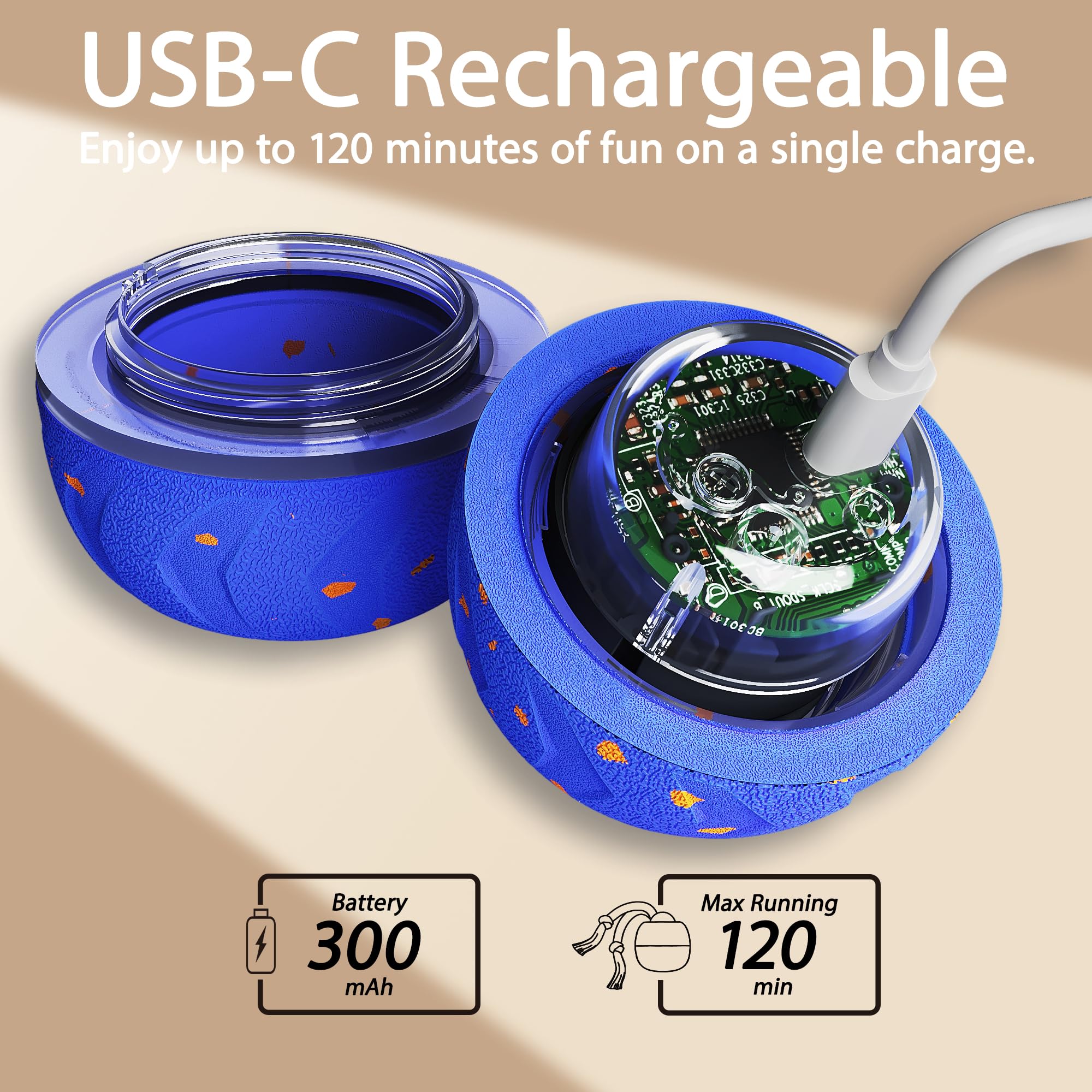Pallina Interattiva per Cani, Palla Interattiva 3 Modalità, E-TPU, Ricarica USB-C, Sicura Anti-ingestione, Per Cani Piccoli e Grandi (Blu)