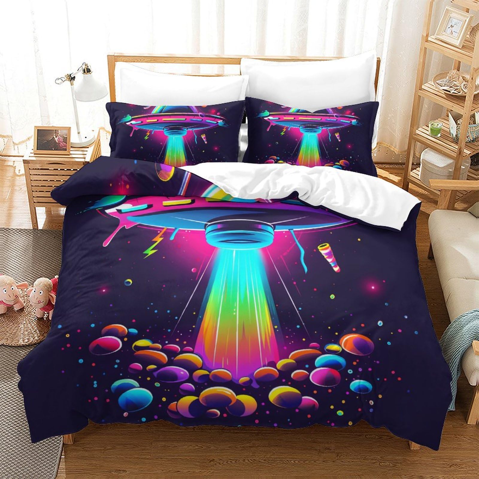 Housse de couette 3D OVNI 260x220 en microfibre douce anti-plis
