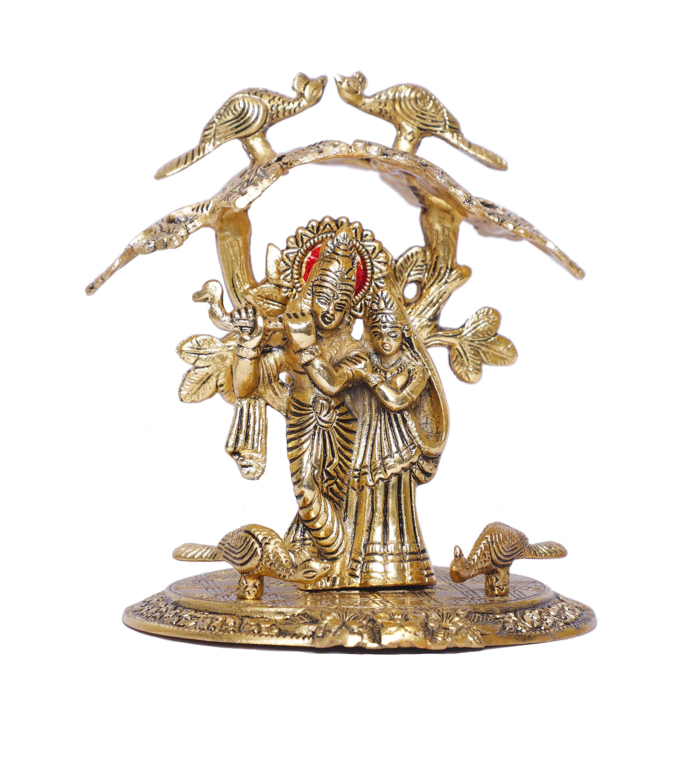 Prince Home Decor & Gifts Fabric Gold Oxidized Finish Radha Krishna Playing Flute Under Tree God Idols for Home Decor (Multicolour, Standard) - Image 8 thumbnail