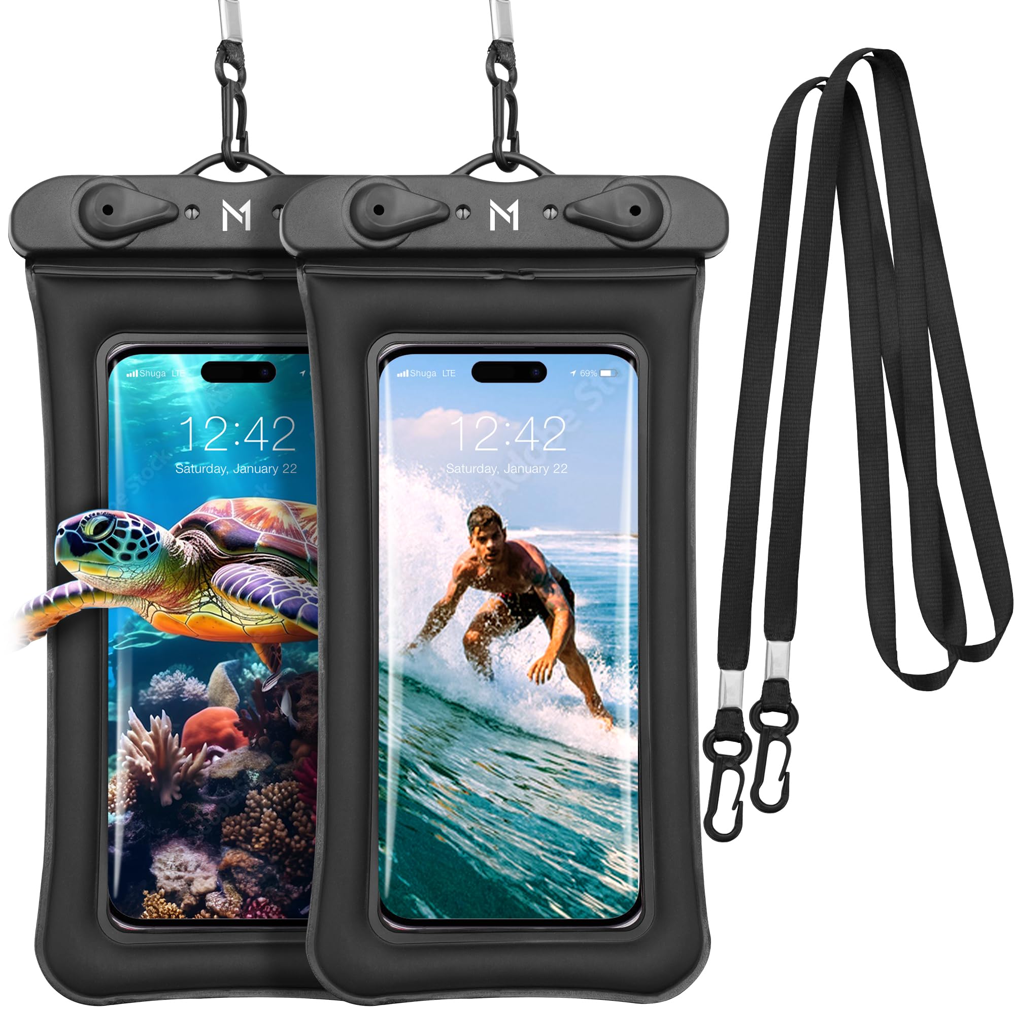 Waterproof Phone Pouch (2 Pack, 23x11cm), Smartphone Dry Bag Case w/Lanyard, Cellphone Holder
