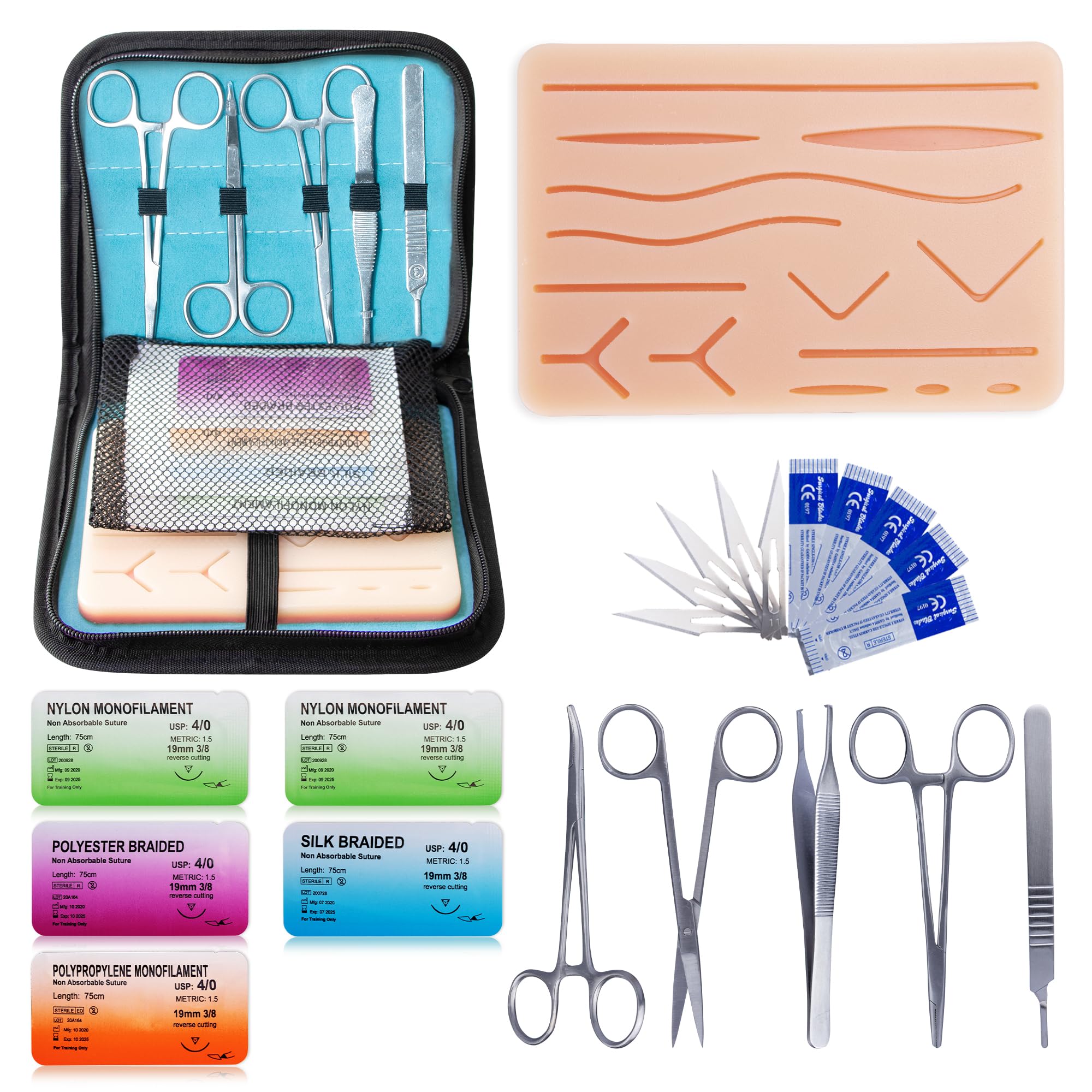Photo 1 of Alcedo Suture Practice Kit for Medical Students, Complete Set Include Durable Regular Suturing Pad with Pre-Cut Wounds, Tools Kit, and Suture Threads for Educational Use Only
