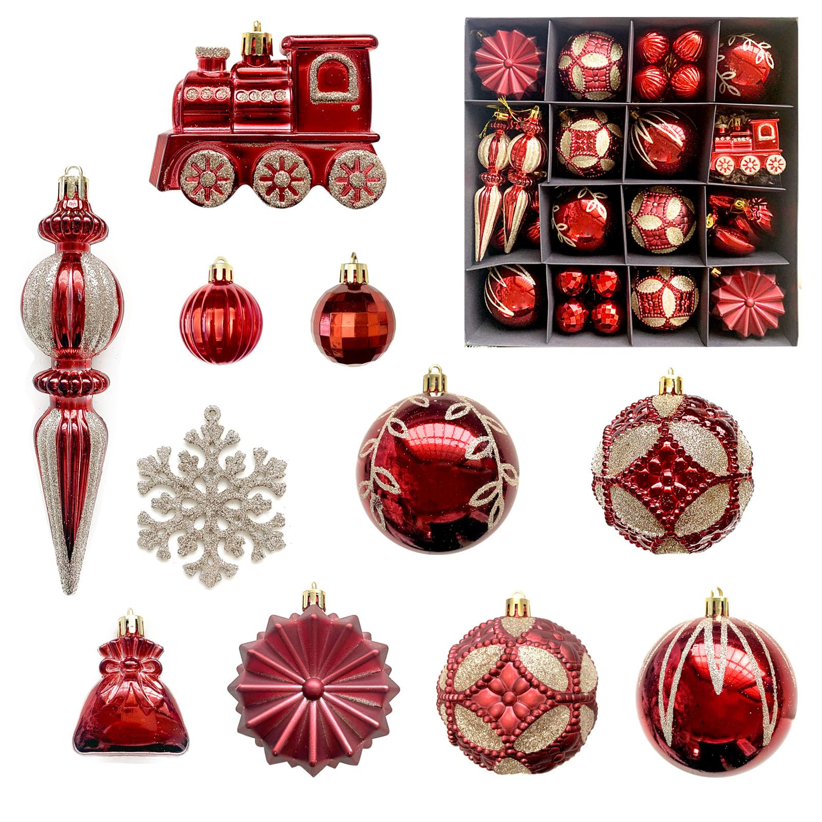 MORAINJAY 60 Pcs Red Christmas Baubles, Christmas Tree Decorations