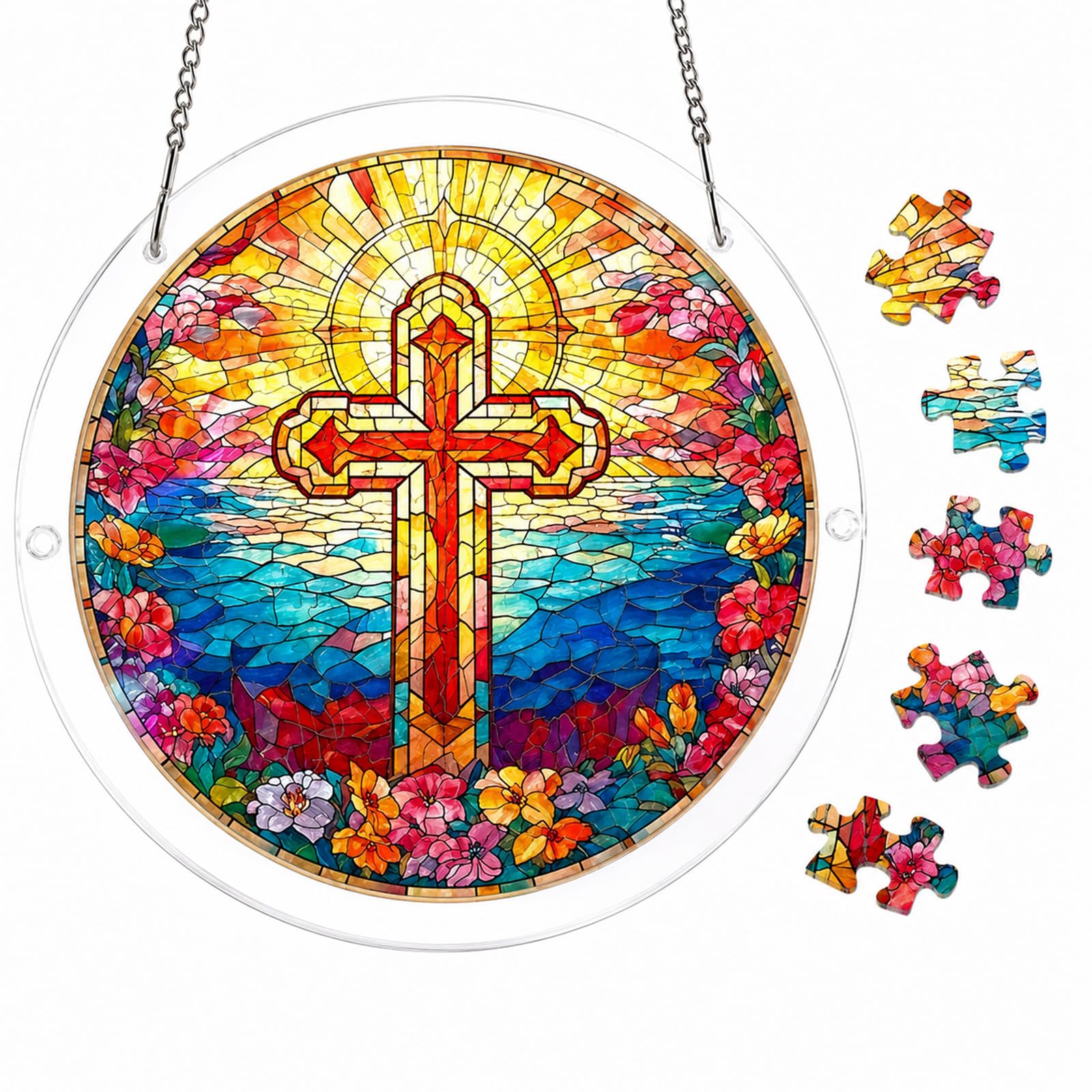 Acrylic Jigsaw Puzzle Suncatcher, Sun Catchers for Windows (Holy Cross)