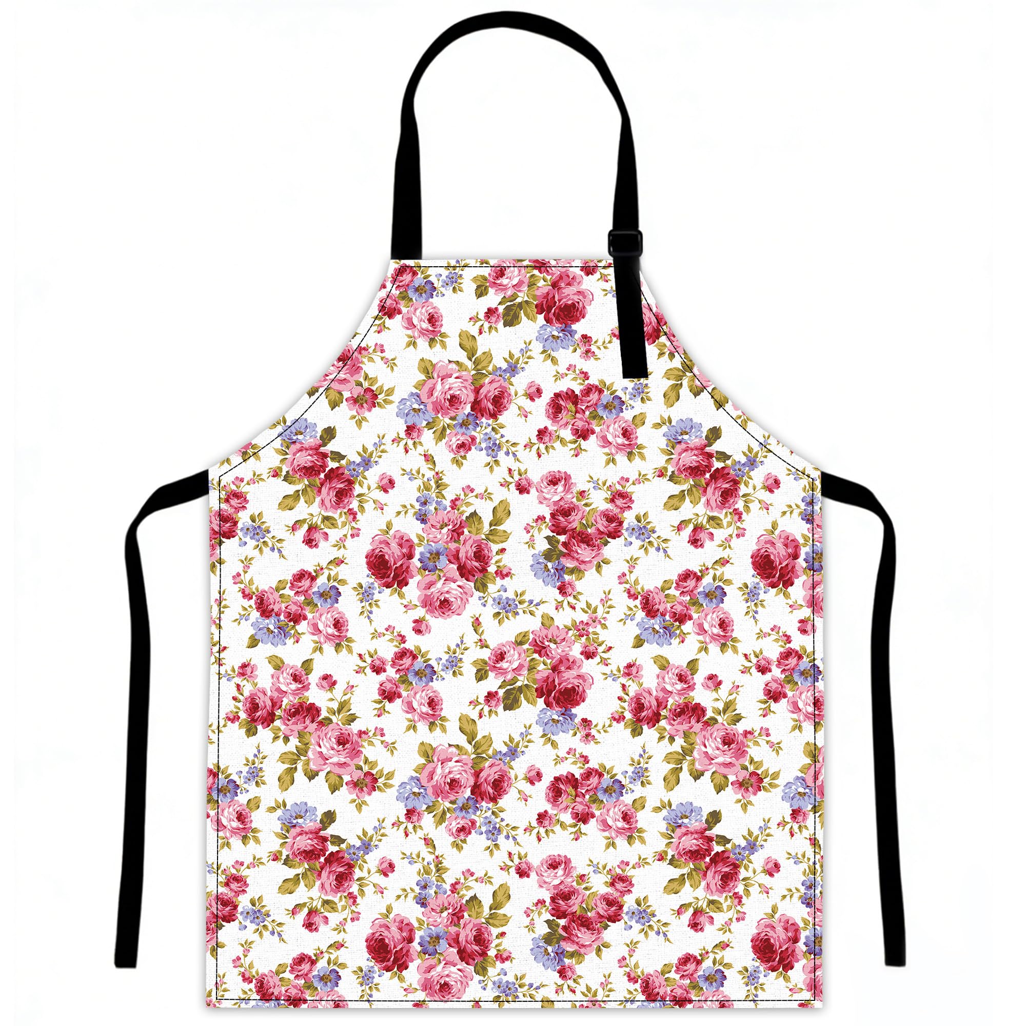 LQEBUY Pink Rose Flower Aprons for Women Kitchen Cooking Apron Adjustable Bib for BBQ Coffee House Home Restaurant Craft Garden