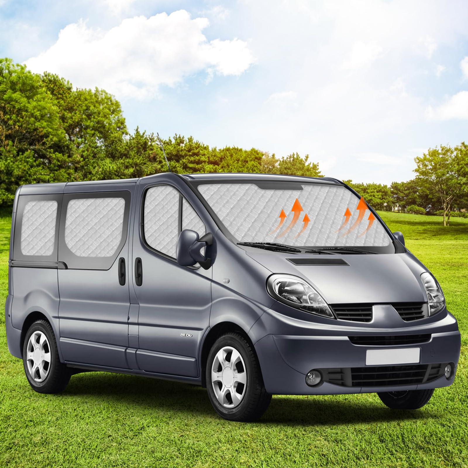 Sonnenschutz Auto Frontscheibe Ersatz für 2015-2025 Renault Trafic LWB, 8 STK Faltbarer Sonnenschutz für Auto Innenabdeckung, Internes Thermomatte Set mit Aufbewahrungstasche