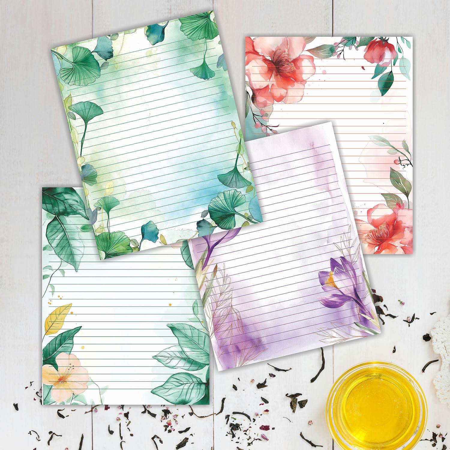 PARTH IMPEX Aquarell-Briefpapier, liniert, 21,6 x 27,9 cm, Briefgröße, liniert, Briefpapier, 120 g/m², dick, dekoratives Scrapbooking, buntes antikes Blumen-Design, 56 Blatt