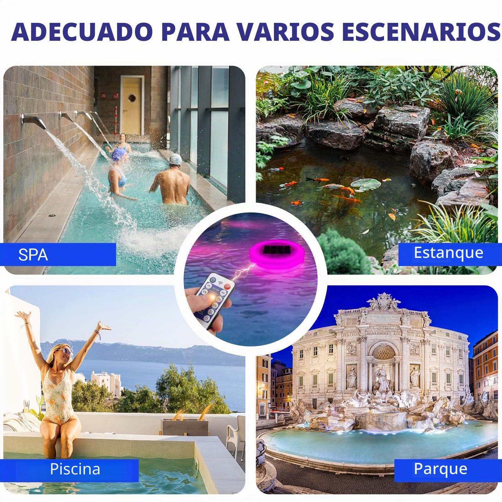 Luces Piscinas con Control Remoto, Luces Solares Flotantes para Piscinas, Luz Rgb Impermeable Que Cambia Color, Luz Subacuática Piscina, Luz Solar para Jardín, Luces Estanques