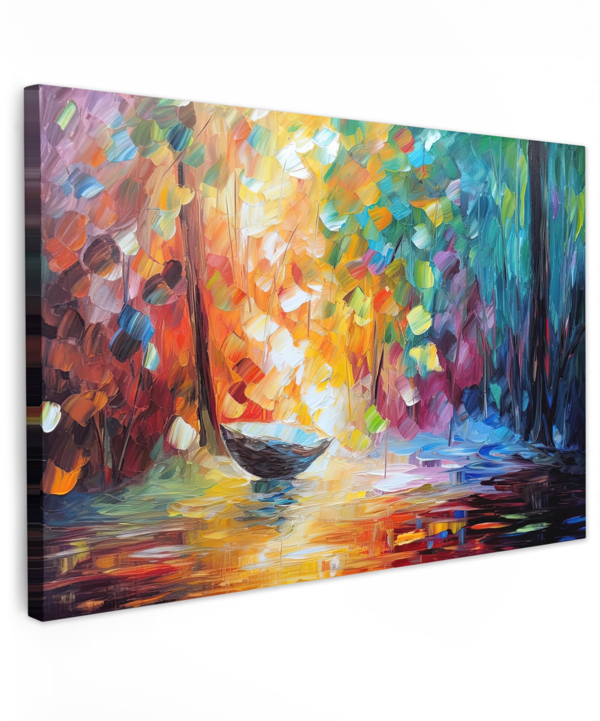 MuchoWow© Canvas Wall Art Work 24"x16" / 60x40 cm House Decoration for Living Room Home Decor Pictures Walls Colourful - Oil paint - Water - Boat — image 1