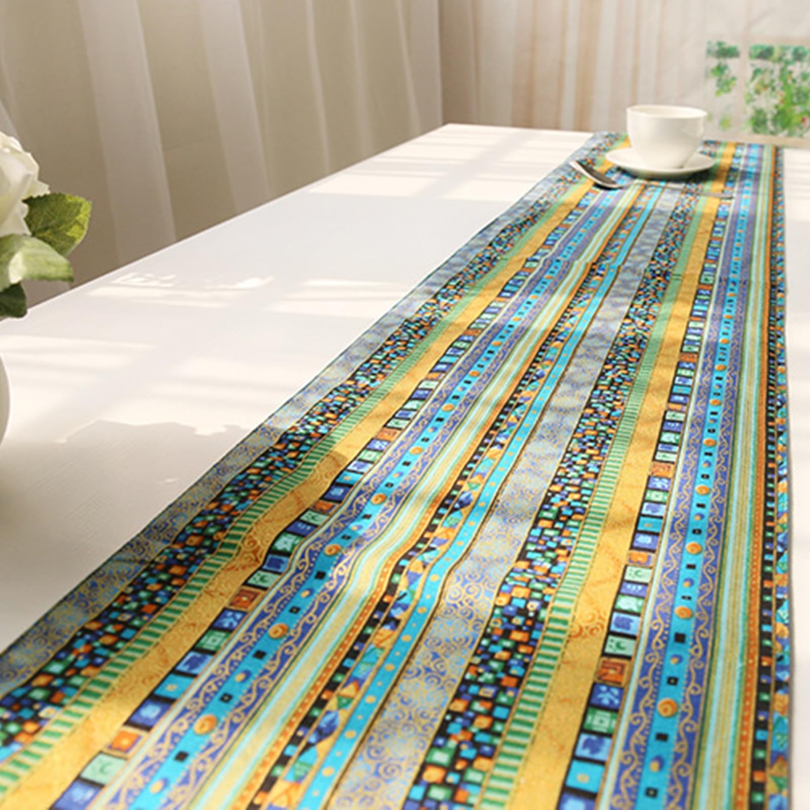 Tischläufer Bunt Boho, Tischläufer Hochzeit 30x220 cm, Jacquard mit Quasten