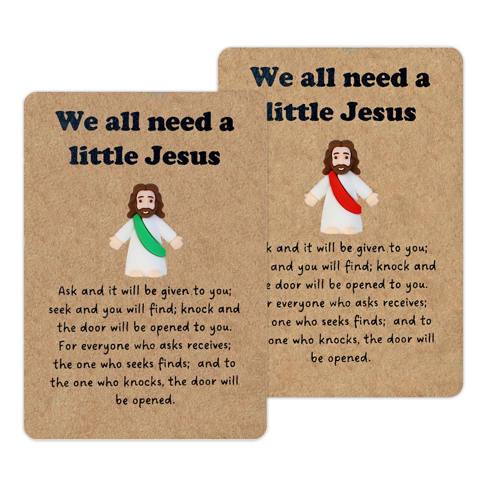 Plorede Mini Jesus Figure - Little Jesus Pocket Hug Token with Inspirational Matthew Prayer Card - Religious Gift for Baptism, Confirmation, Communion, Easter (2pcs(Green+Red))
